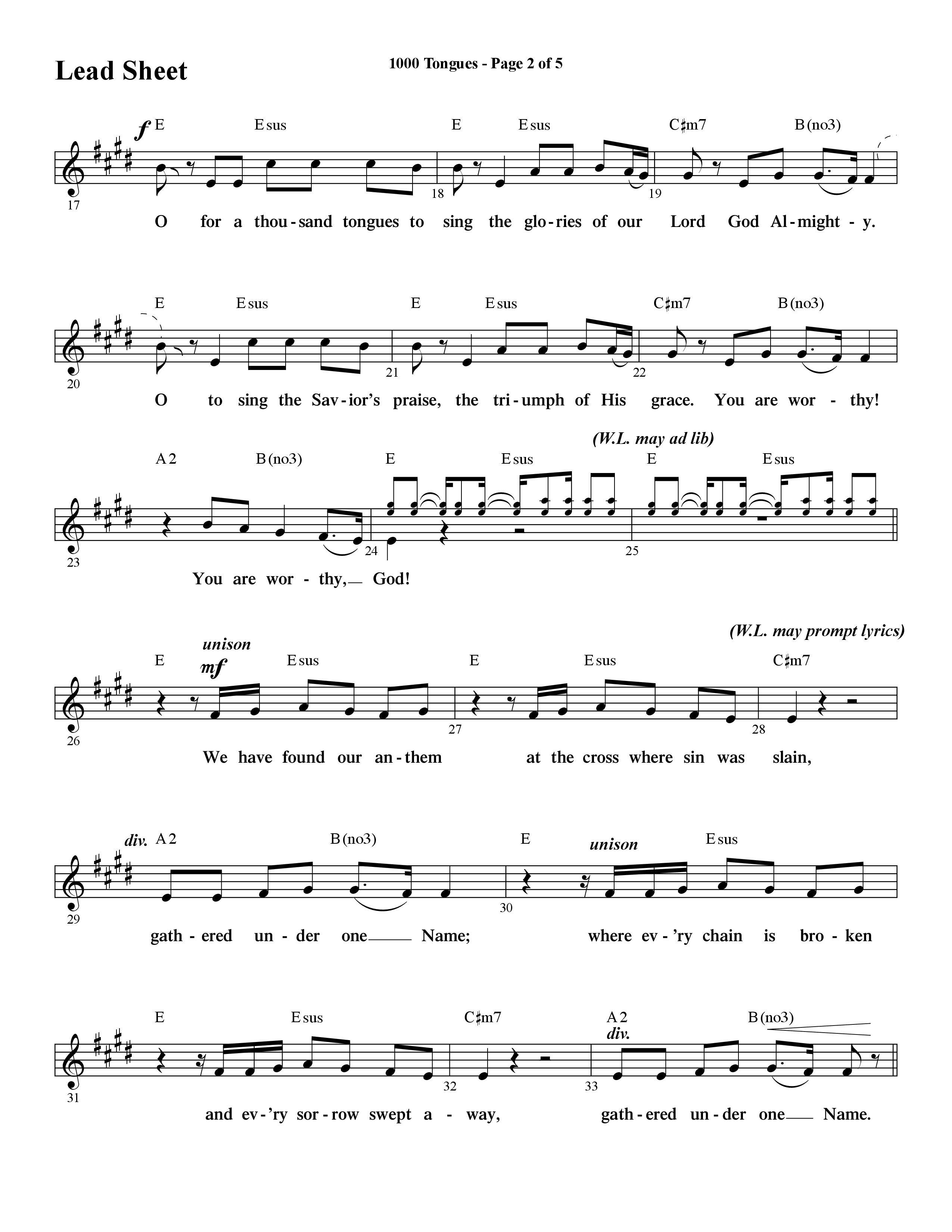 1000 Tongues (Choral Anthem SATB) Lead Sheet (Melody) (Word Music Choral / Arr. Cliff Duren)