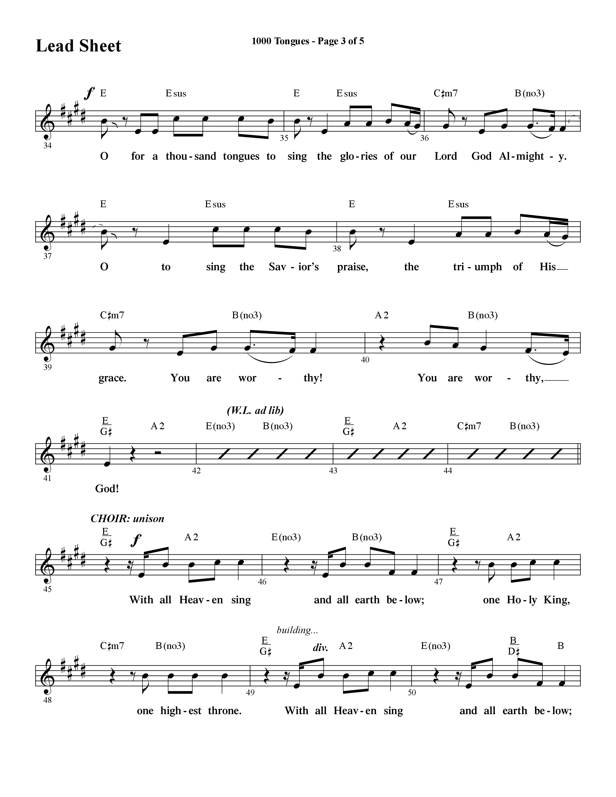 1000 Tongues (Choral Anthem SATB) Lead Sheet (Melody) (Word Music Choral / Arr. Cliff Duren)