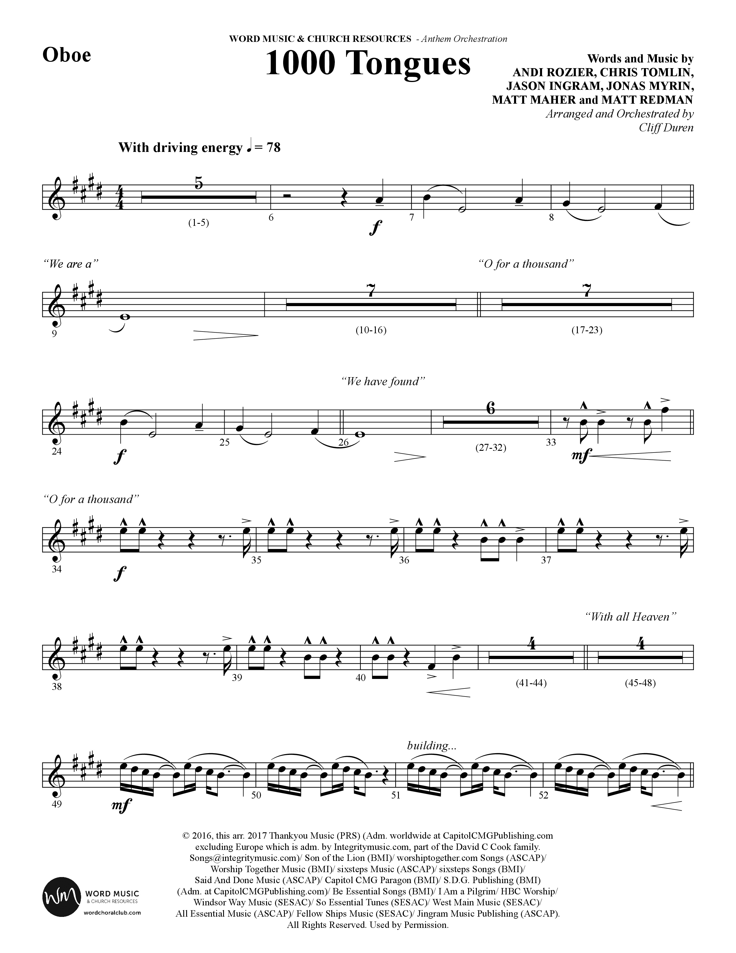 1000 Tongues (Choral Anthem SATB) Oboe (Word Music Choral / Arr. Cliff Duren)