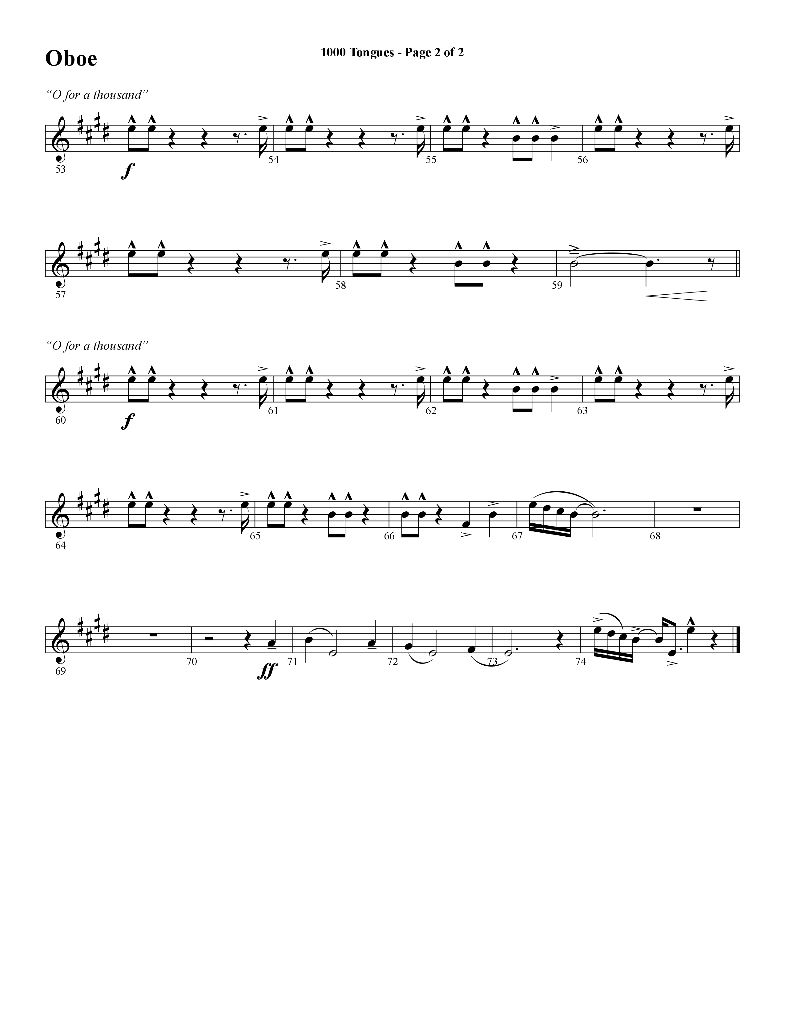 1000 Tongues (Choral Anthem SATB) Oboe (Word Music Choral / Arr. Cliff Duren)