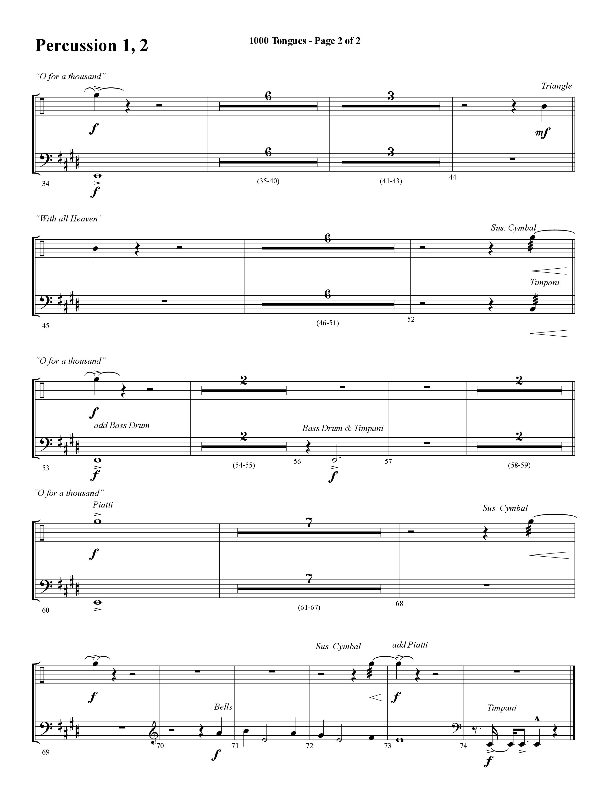 1000 Tongues (Choral Anthem SATB) Percussion 1/2 (Word Music Choral / Arr. Cliff Duren)