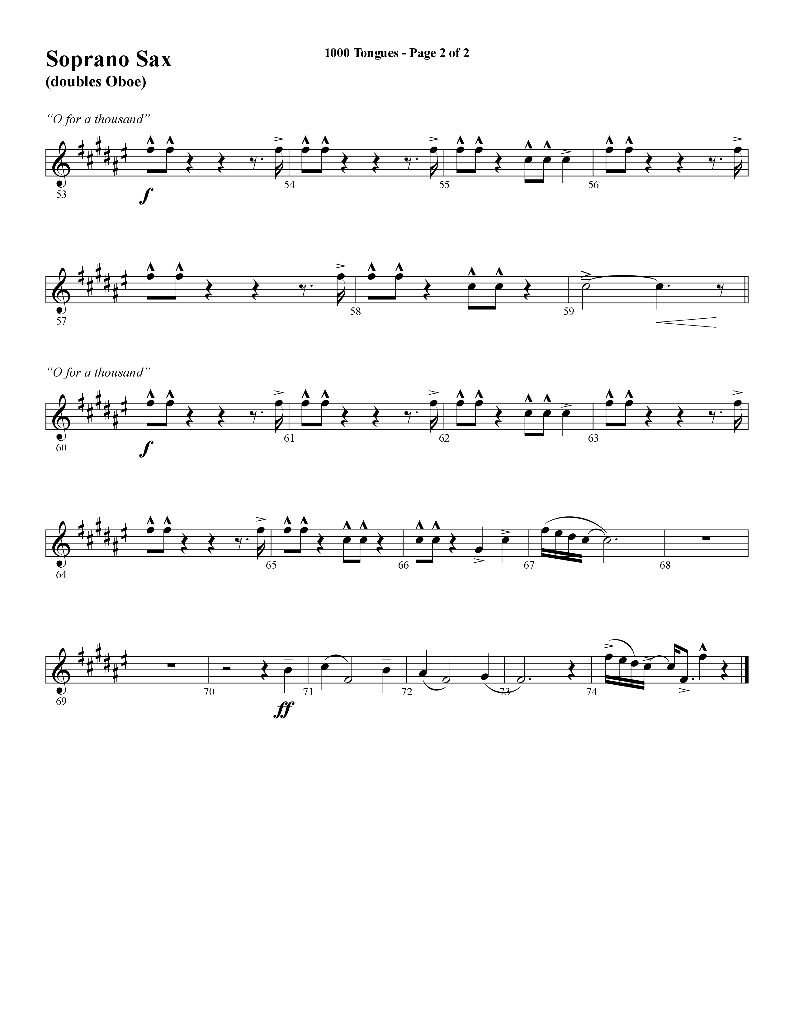 1000 Tongues (Choral Anthem SATB) Soprano Sax (Word Music Choral / Arr. Cliff Duren)