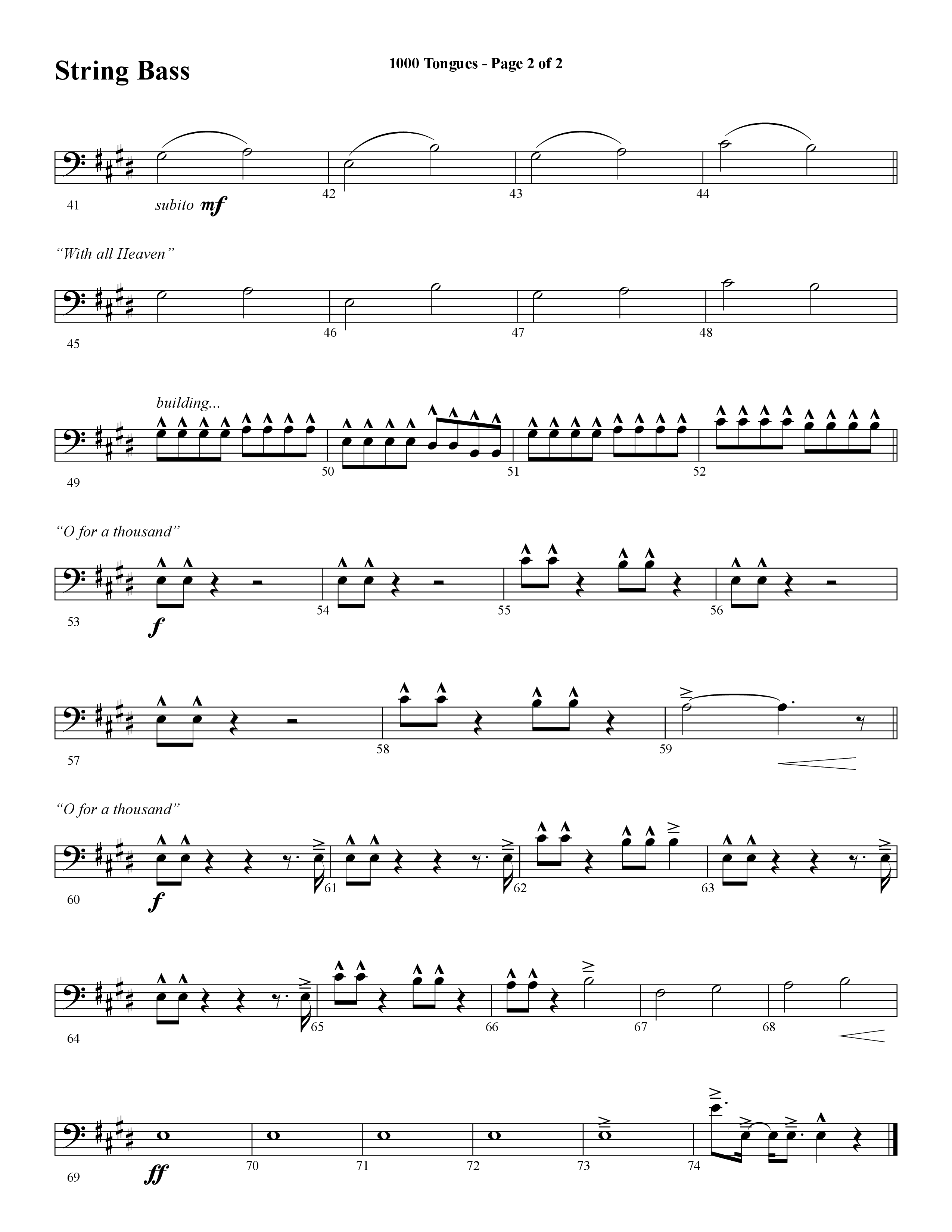 1000 Tongues (Choral Anthem SATB) String Bass (Word Music Choral / Arr. Cliff Duren)