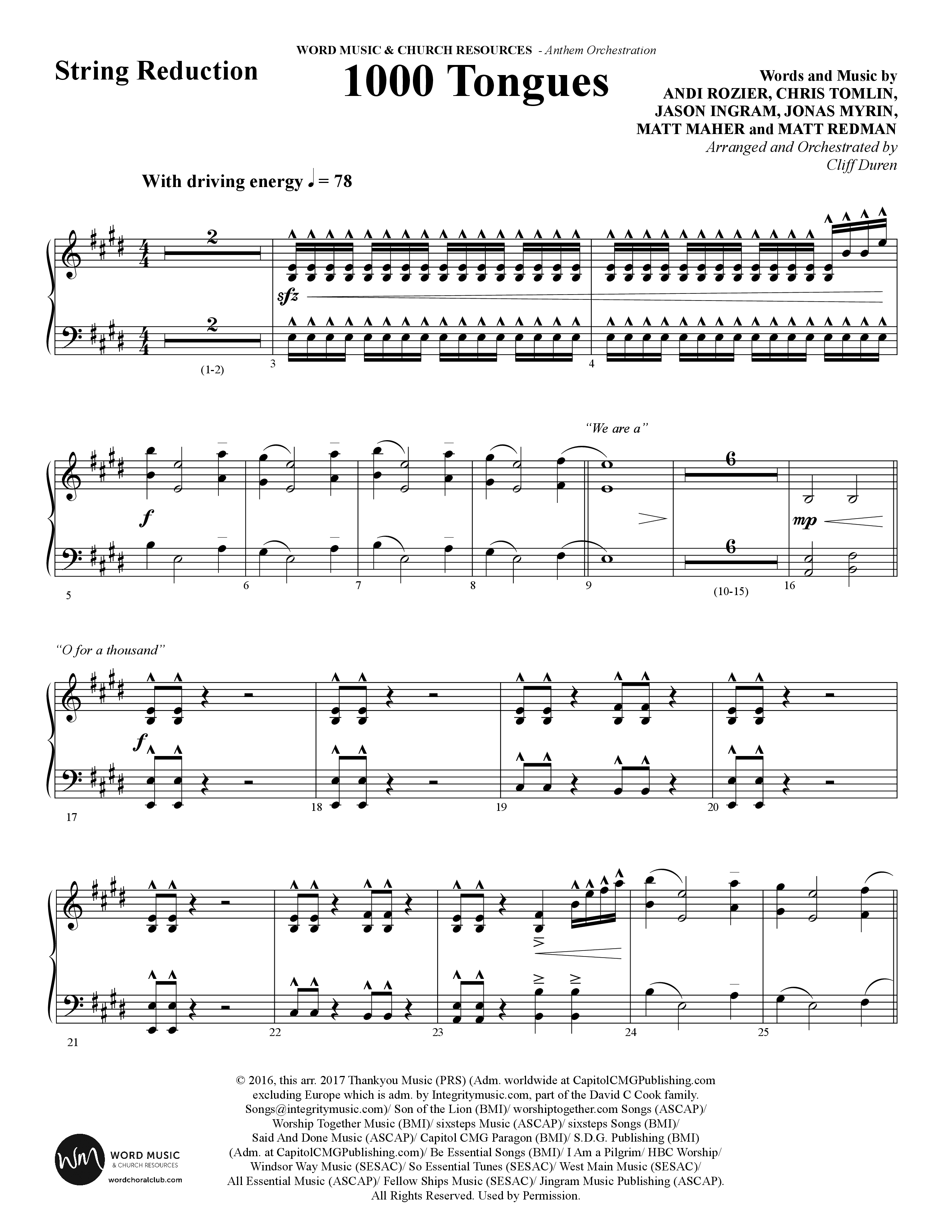1000 Tongues (Choral Anthem SATB) String Reduction (Word Music Choral / Arr. Cliff Duren)