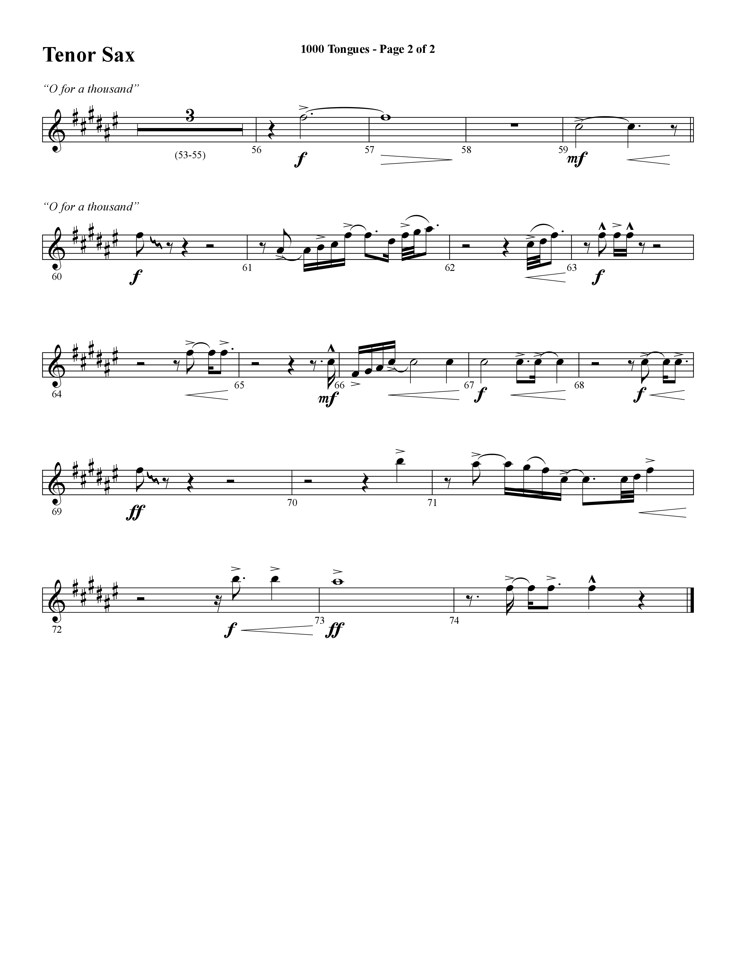 1000 Tongues (Choral Anthem SATB) Tenor Sax 1 (Word Music Choral / Arr. Cliff Duren)