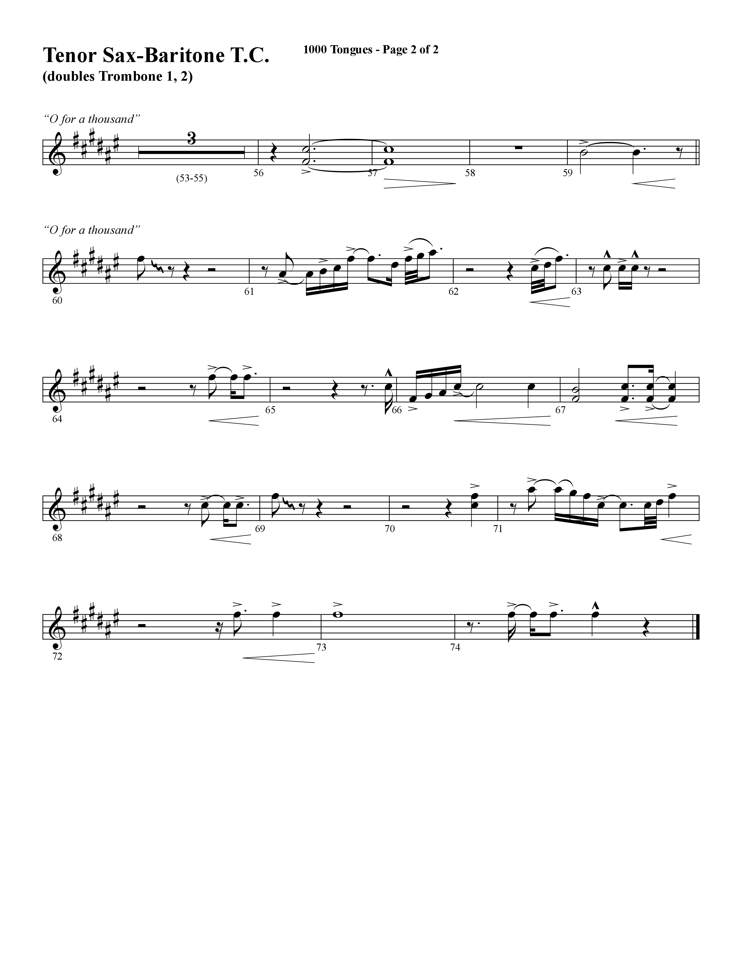 1000 Tongues (Choral Anthem SATB) Tenor Sax/Baritone T.C. (Word Music Choral / Arr. Cliff Duren)