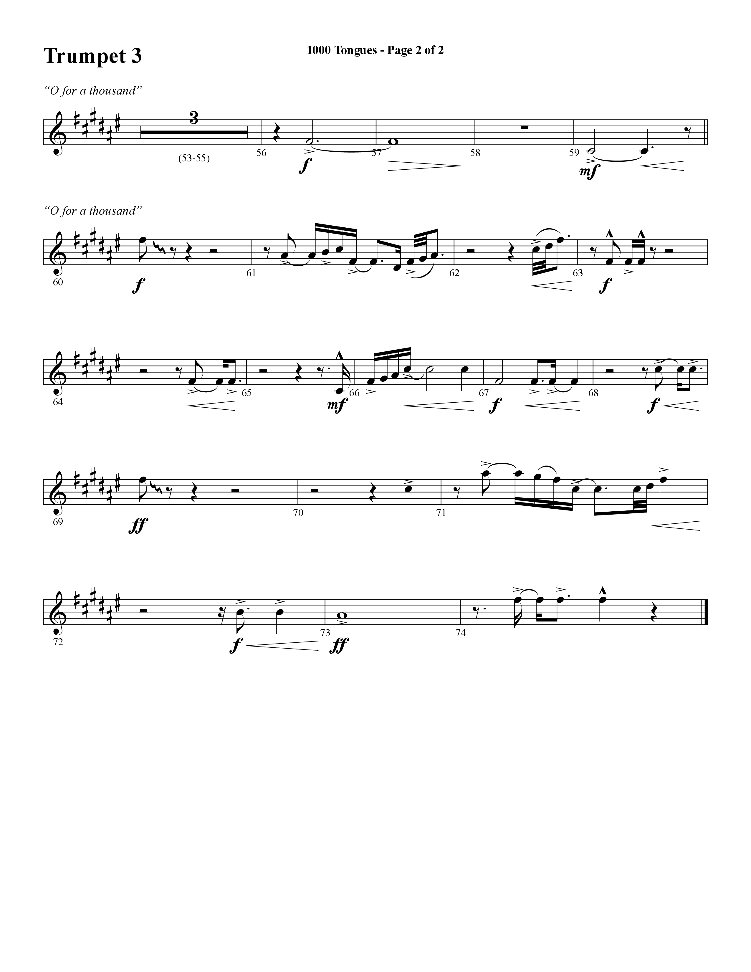 1000 Tongues (Choral Anthem SATB) Trumpet 3 (Word Music Choral / Arr. Cliff Duren)