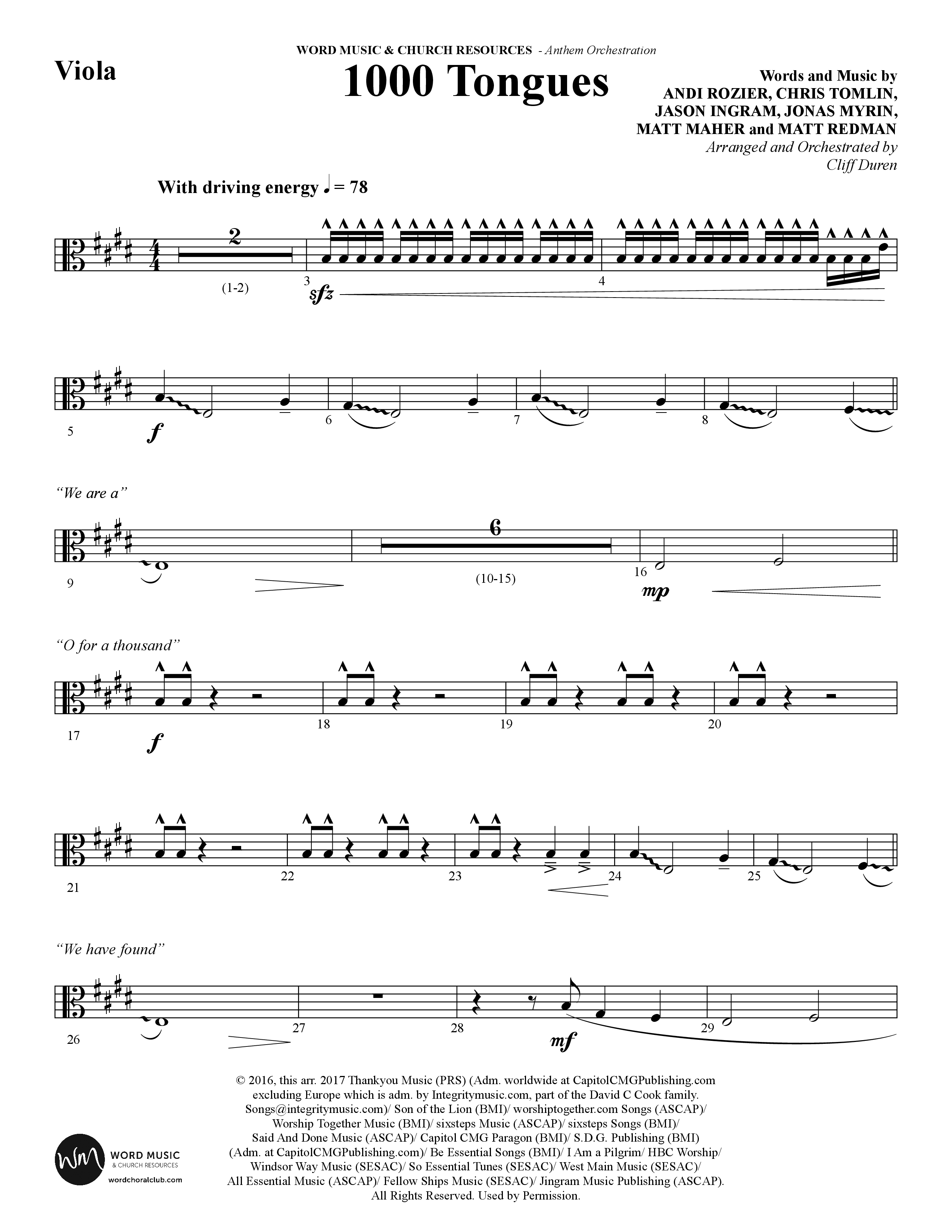 1000 Tongues (Choral Anthem SATB) Viola (Word Music Choral / Arr. Cliff Duren)