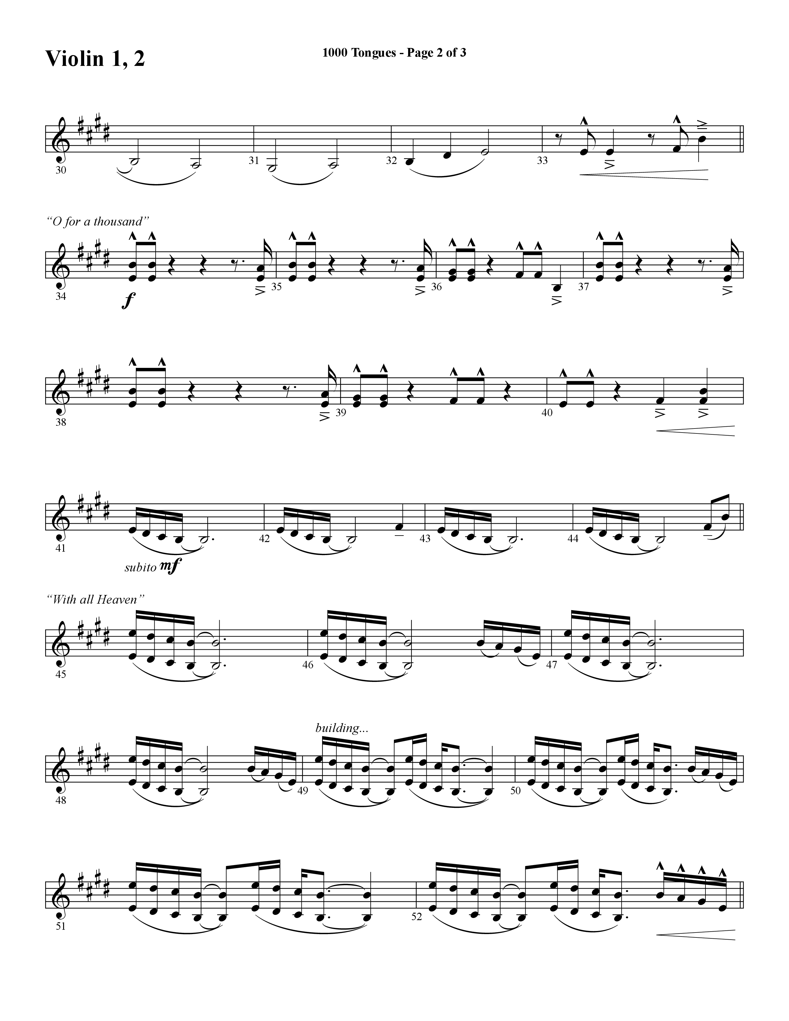 1000 Tongues (Choral Anthem SATB) Violin 1/2 (Word Music Choral / Arr. Cliff Duren)