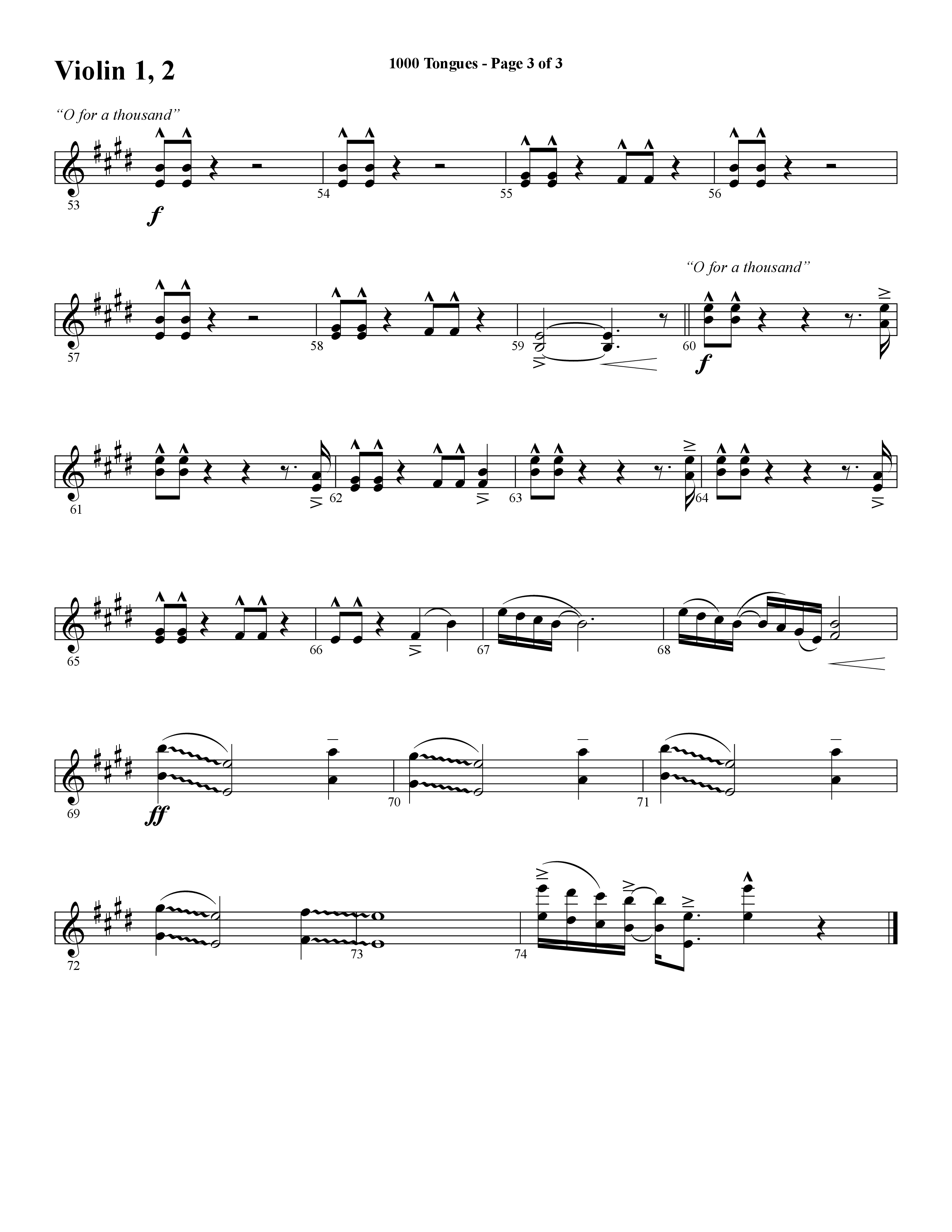 1000 Tongues (Choral Anthem SATB) Violin 1/2 (Word Music Choral / Arr. Cliff Duren)