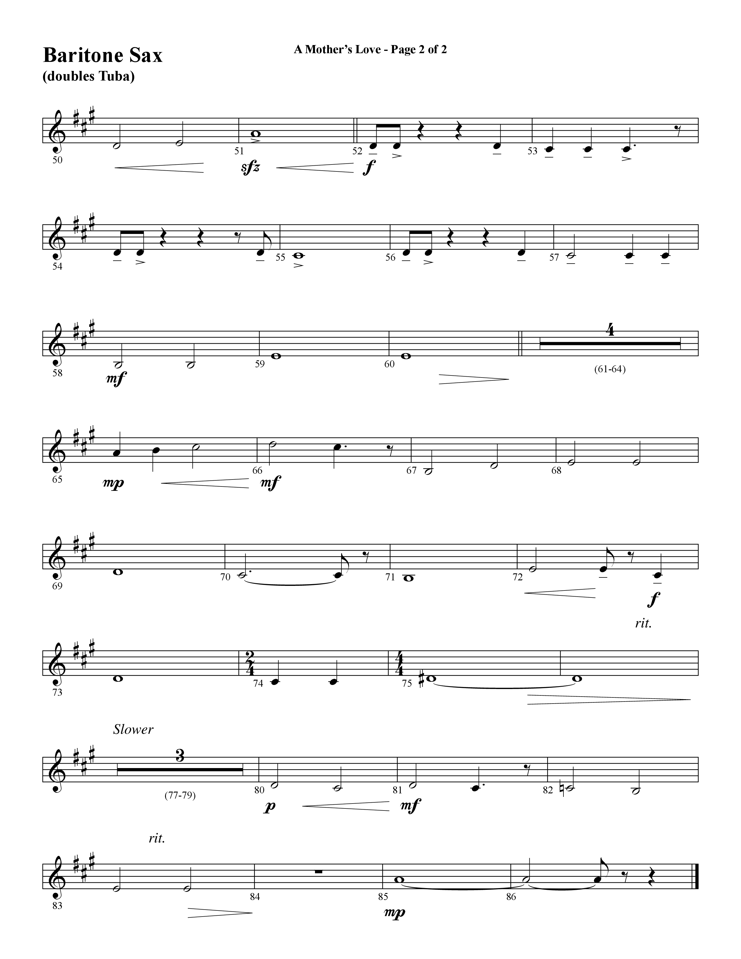 A Mothers Love (Choral Anthem SATB) Bari Sax (Word Music Choral / Arr. Steve Mauldin)