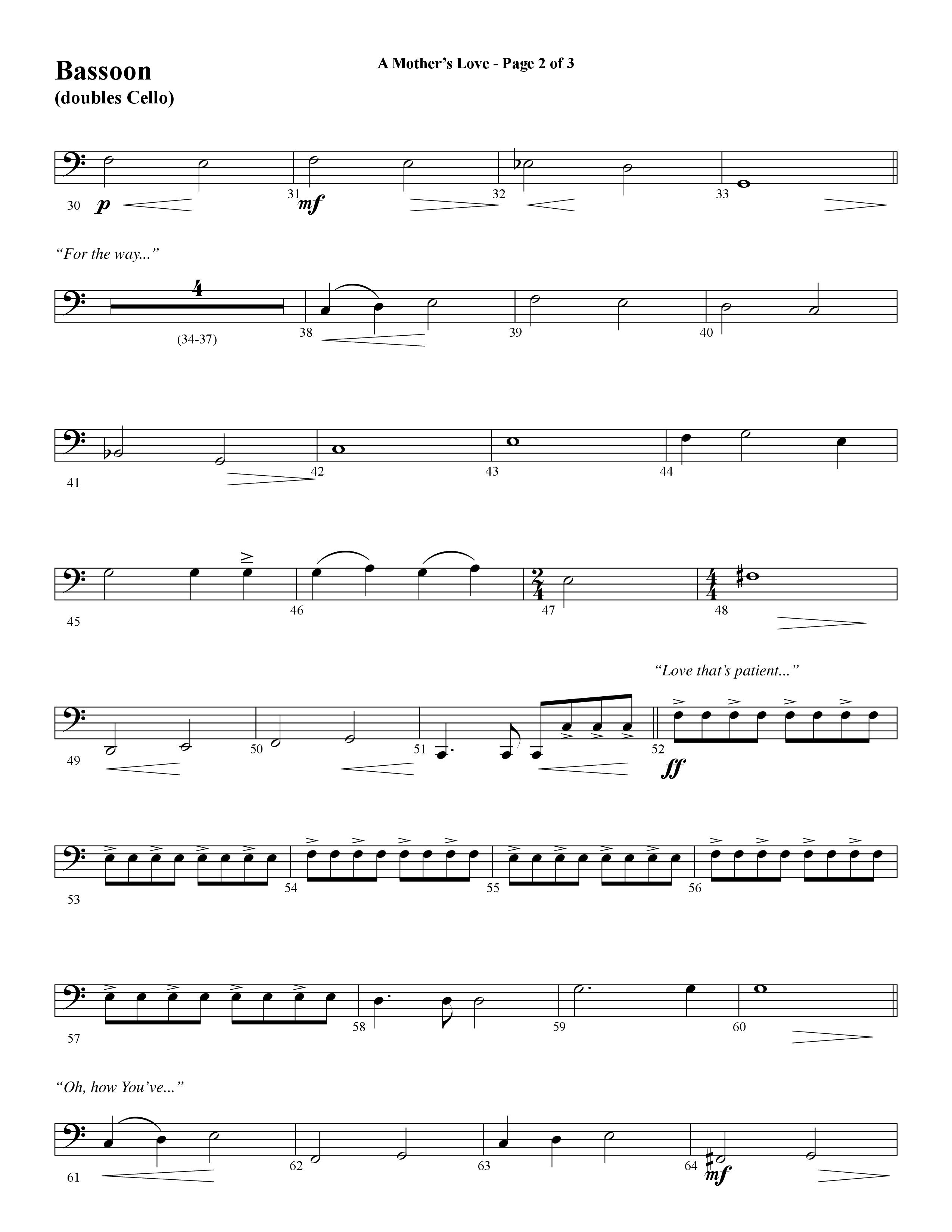 A Mothers Love (Choral Anthem SATB) Bassoon (Word Music Choral / Arr. Steve Mauldin)