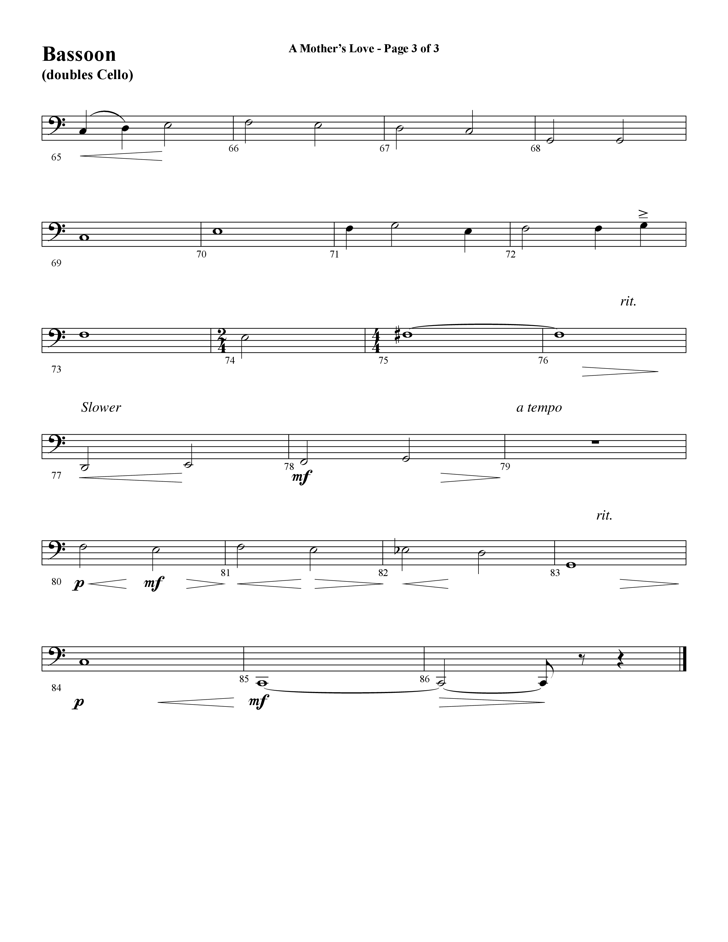 A Mothers Love (Choral Anthem SATB) Bassoon (Word Music Choral / Arr. Steve Mauldin)