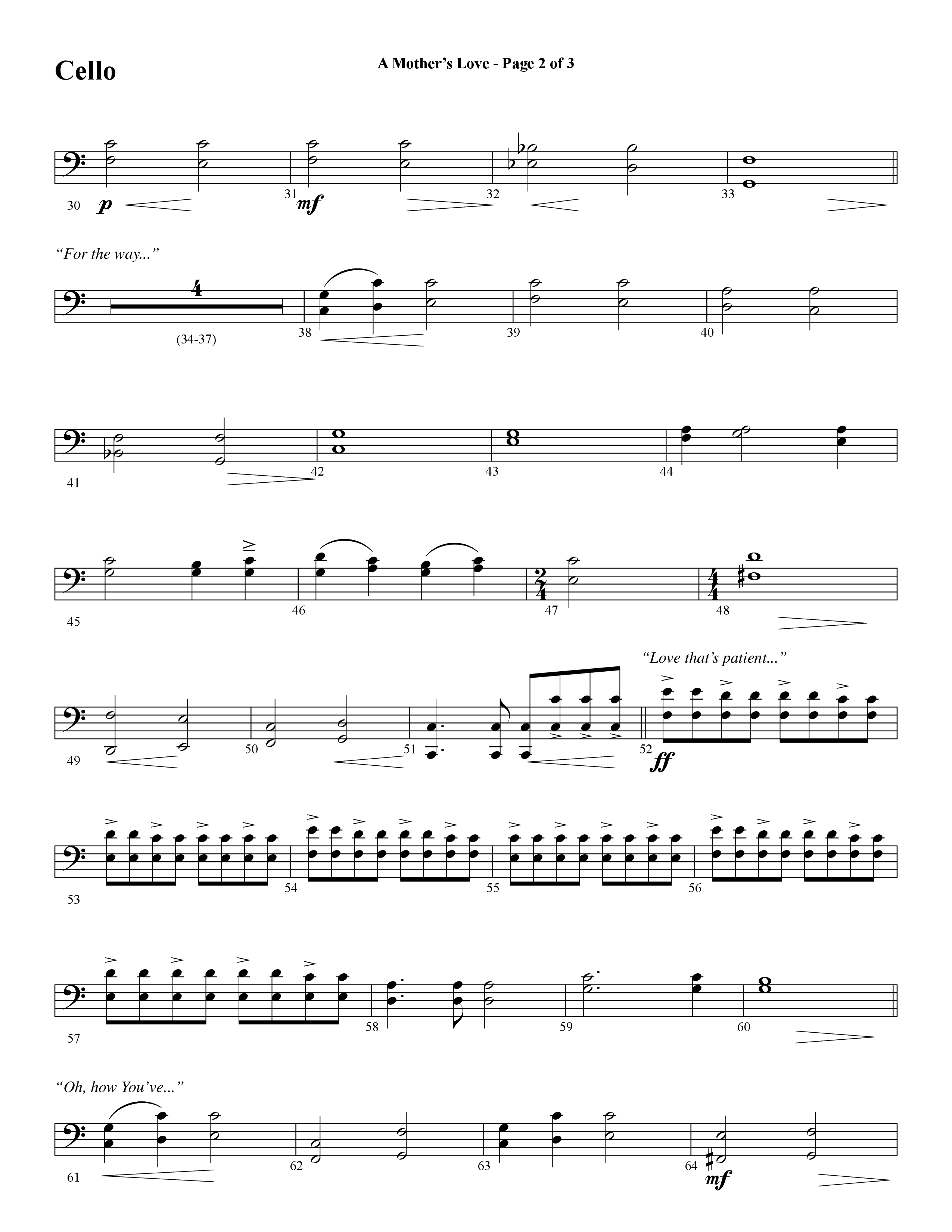 A Mothers Love (Choral Anthem SATB) Cello (Word Music Choral / Arr. Steve Mauldin)