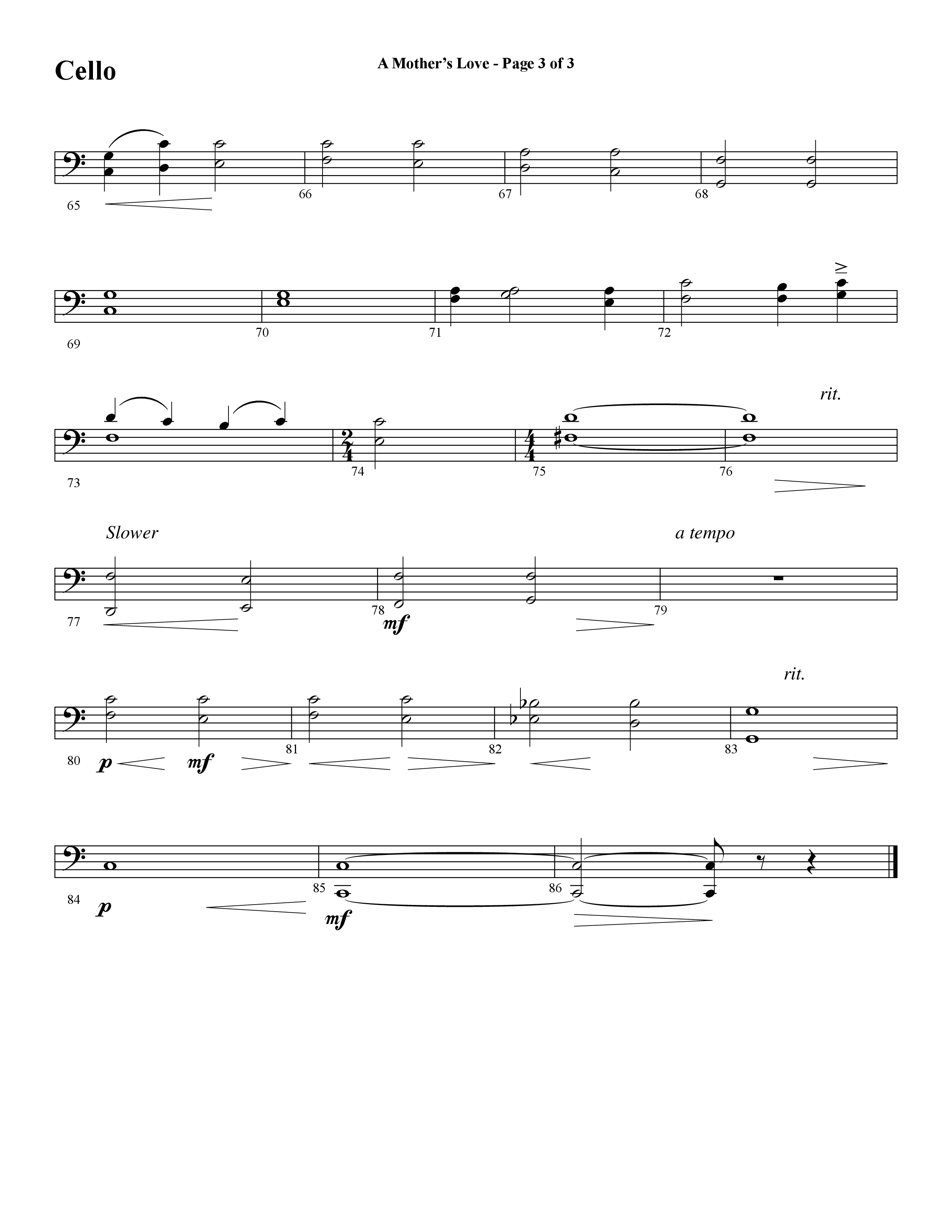 A Mothers Love (Choral Anthem SATB) Cello (Word Music Choral / Arr. Steve Mauldin)
