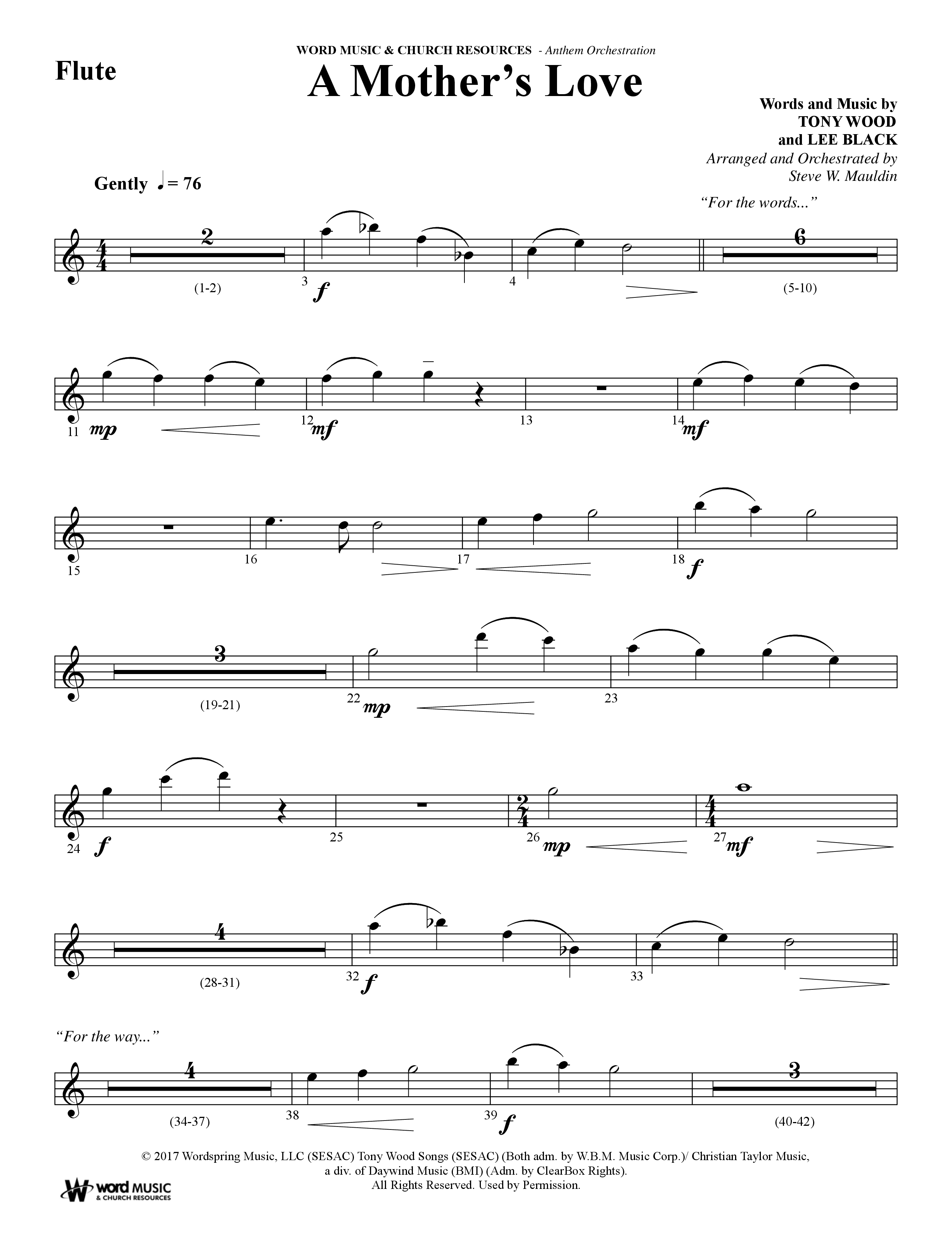 A Mothers Love (Choral Anthem SATB) Flute (Word Music Choral / Arr. Steve Mauldin)