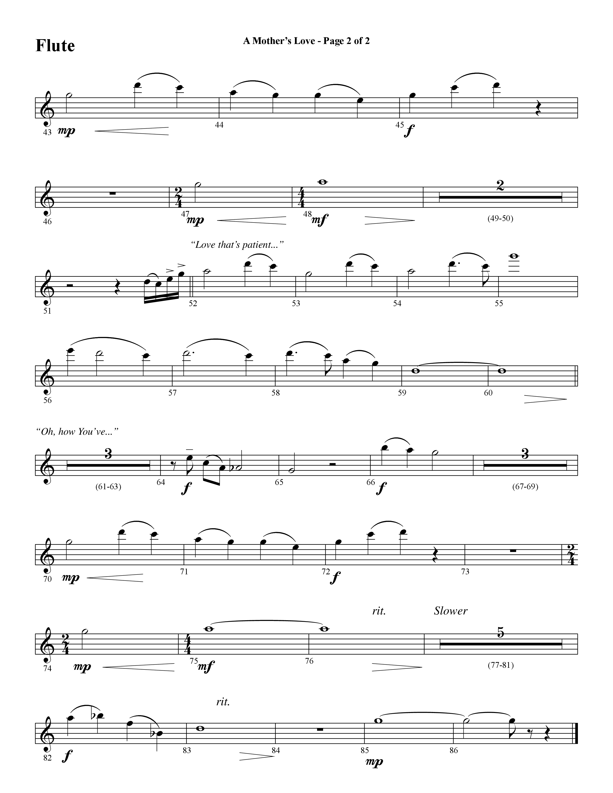 A Mothers Love (Choral Anthem SATB) Flute (Word Music Choral / Arr. Steve Mauldin)