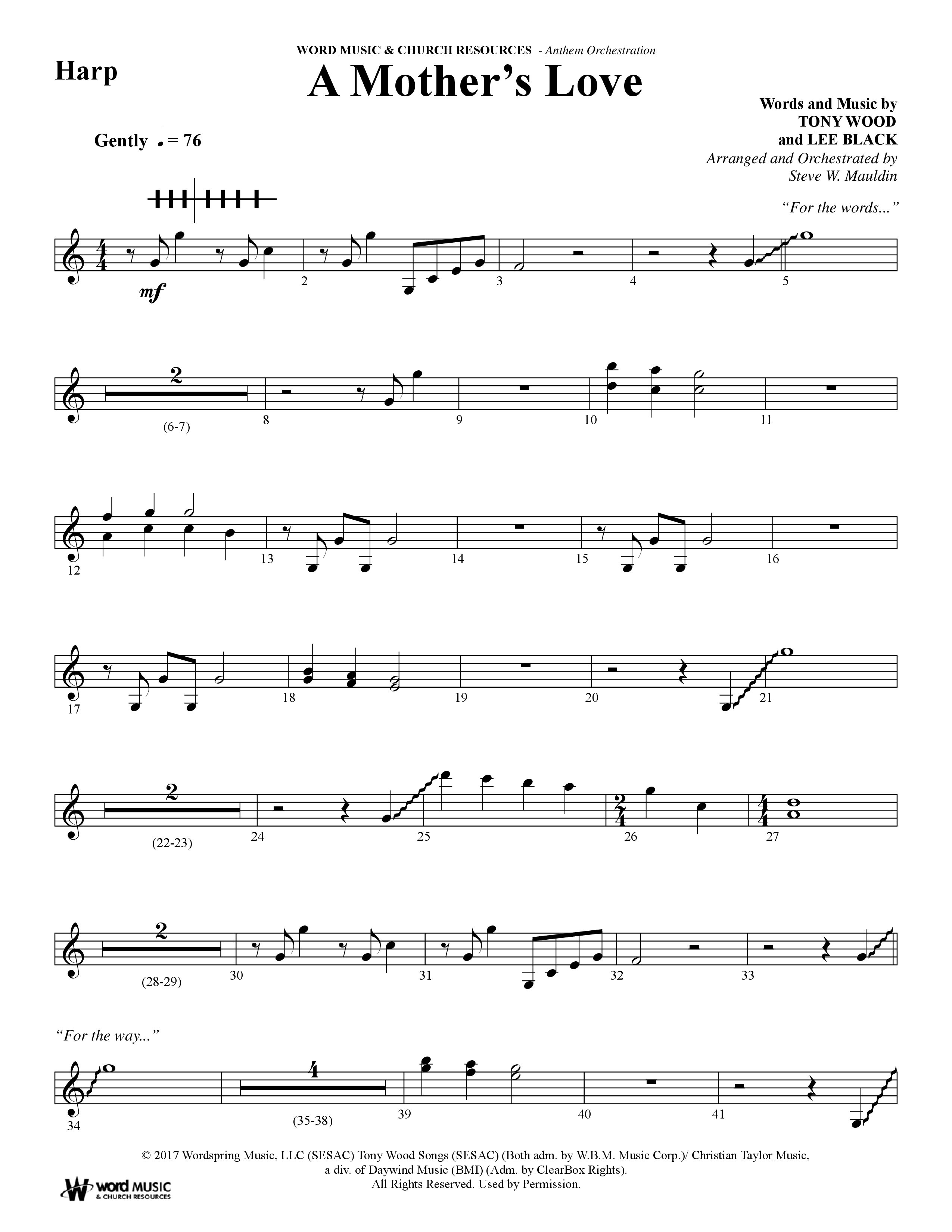 A Mothers Love (Choral Anthem SATB) Harp (Word Music Choral / Arr. Steve Mauldin)