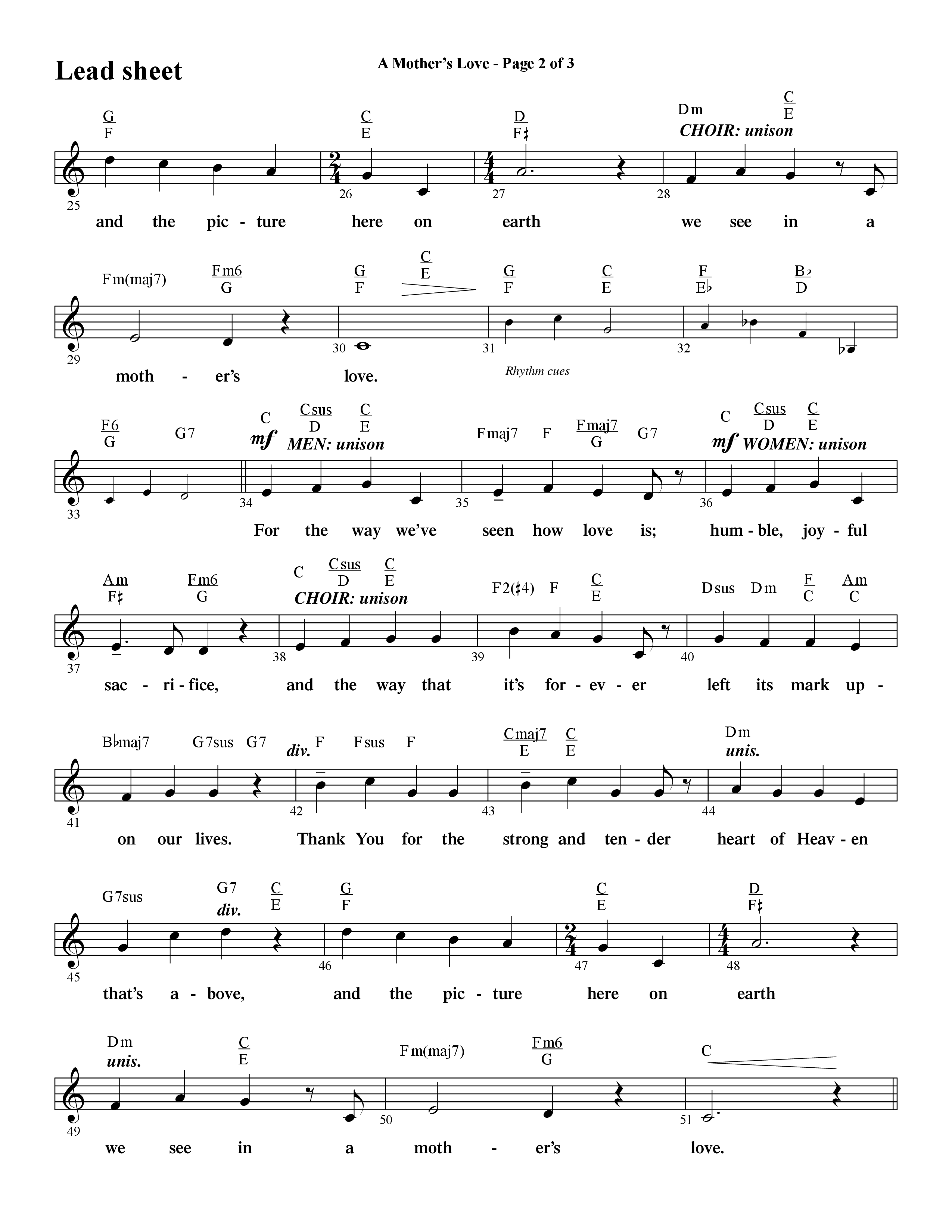 A Mothers Love (Choral Anthem SATB) Lead Sheet (Melody) (Word Music Choral / Arr. Steve Mauldin)
