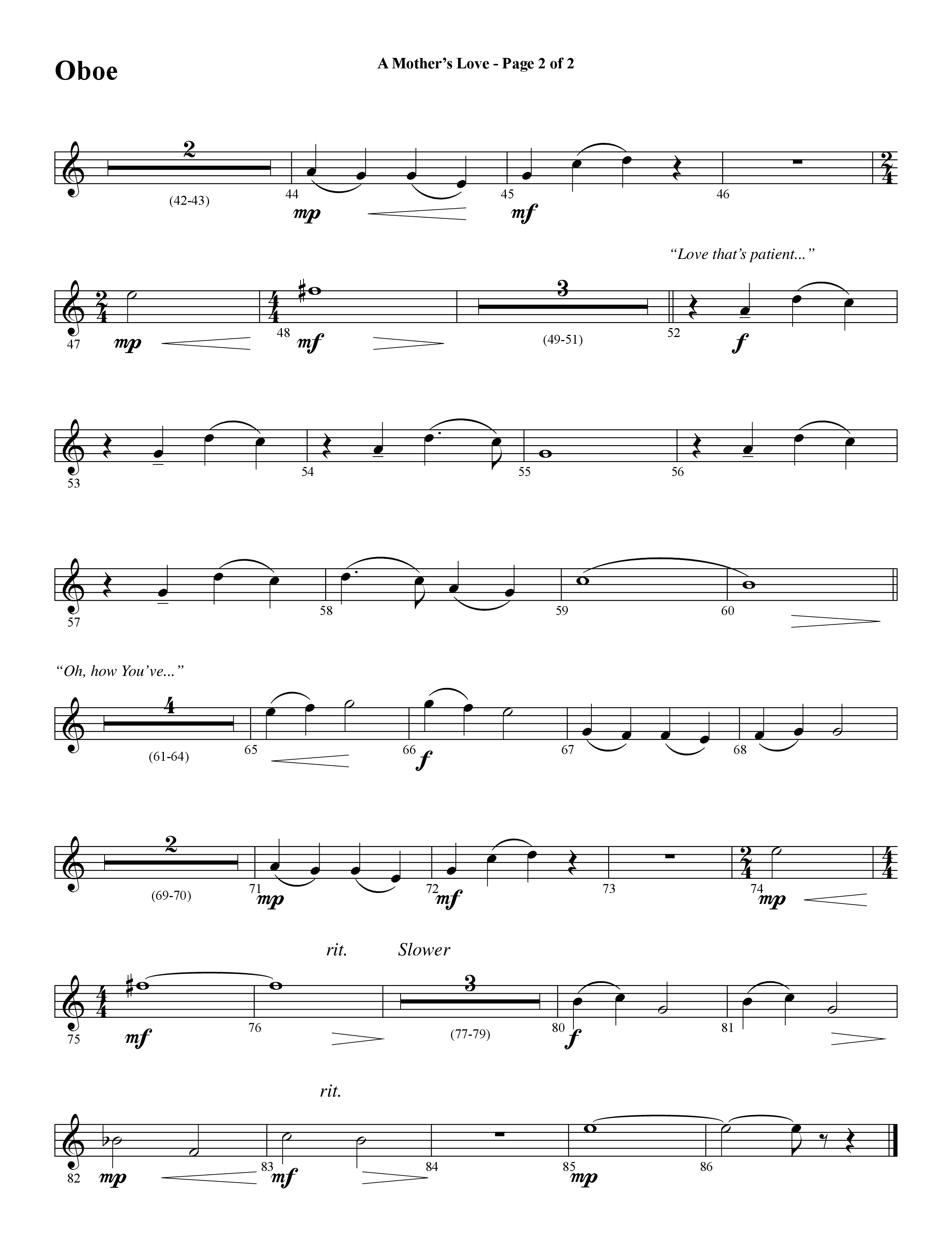 A Mothers Love (Choral Anthem SATB) Oboe (Word Music Choral / Arr. Steve Mauldin)