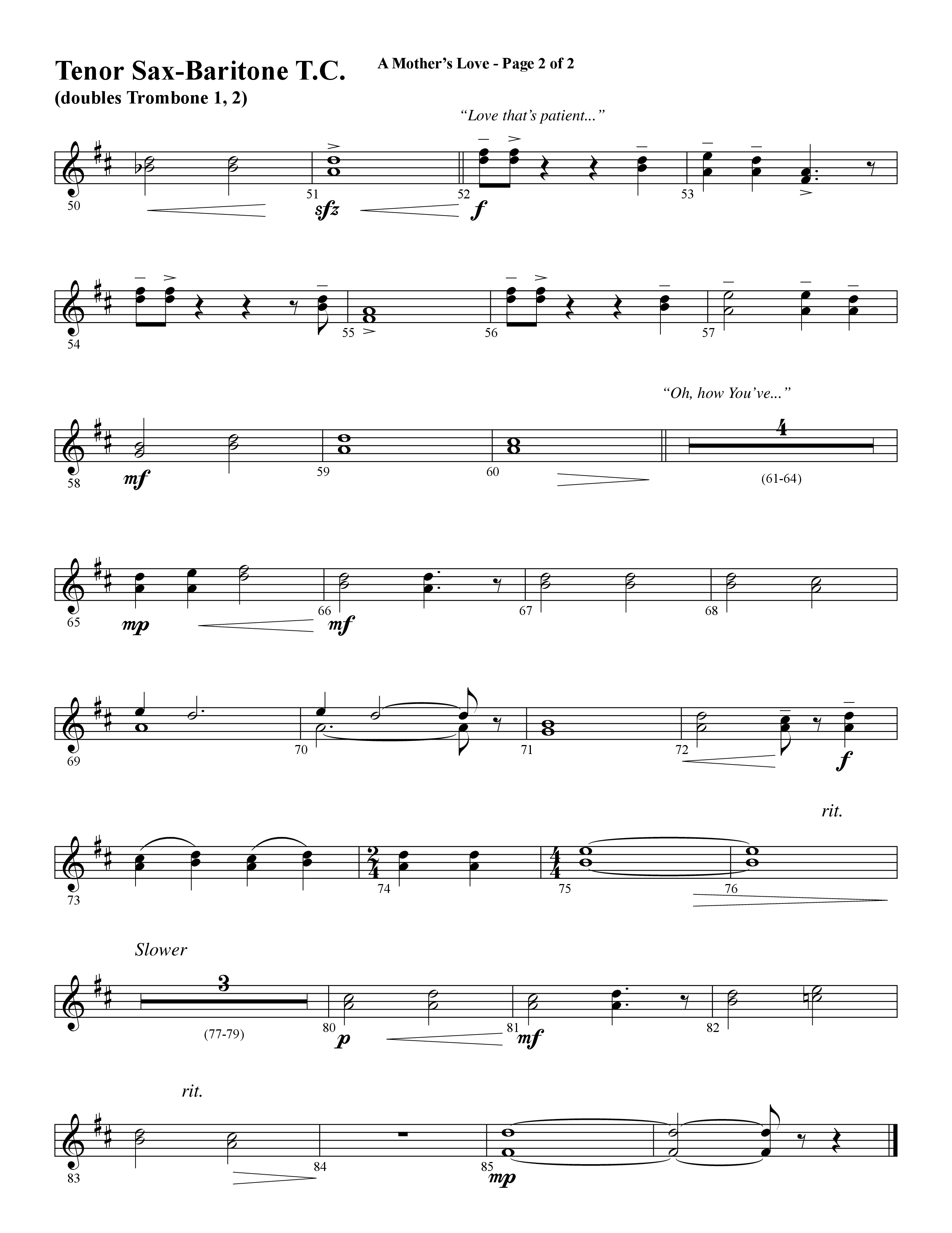 A Mothers Love (Choral Anthem SATB) Tenor Sax/Baritone T.C. (Word Music Choral / Arr. Steve Mauldin)