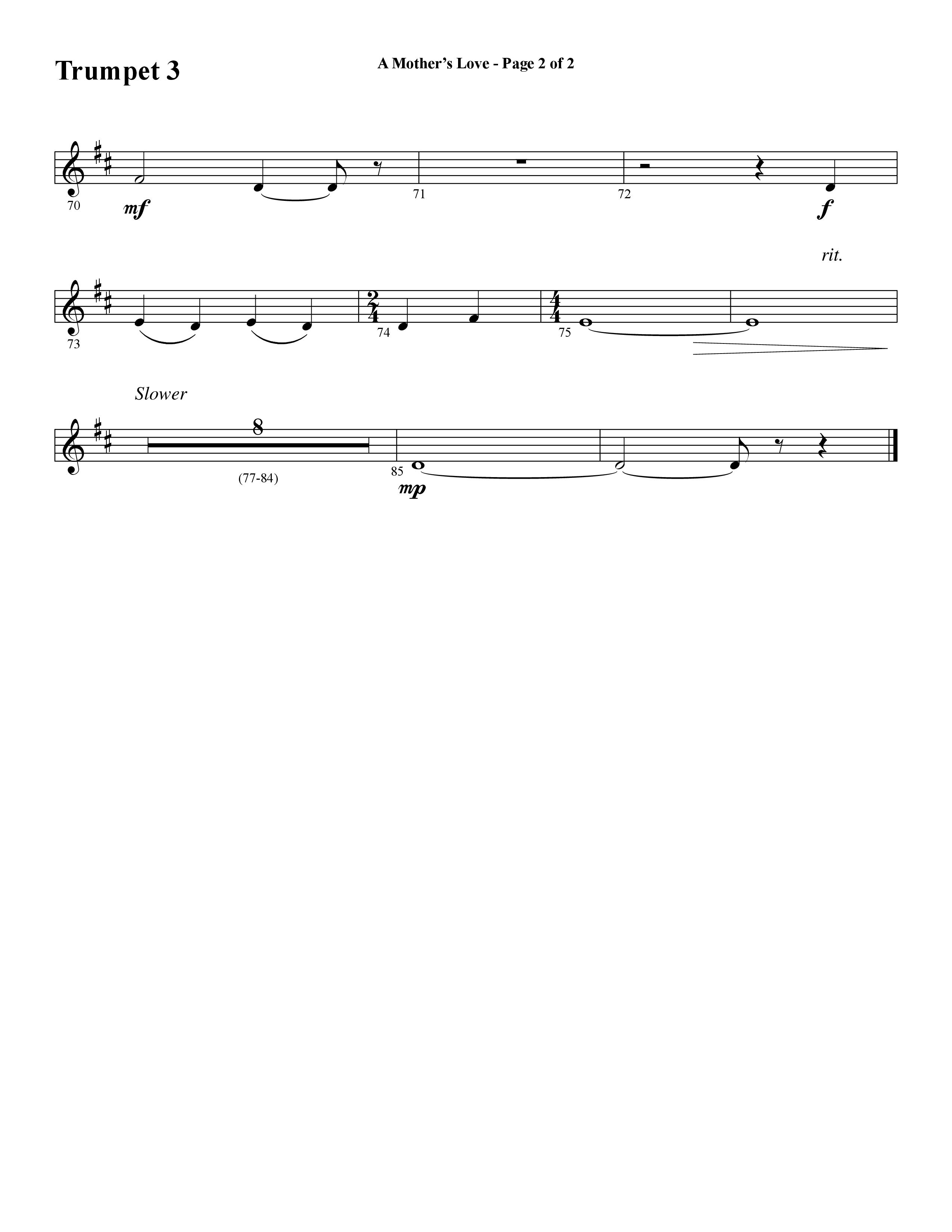 A Mothers Love (Choral Anthem SATB) Trumpet 3 (Word Music Choral / Arr. Steve Mauldin)