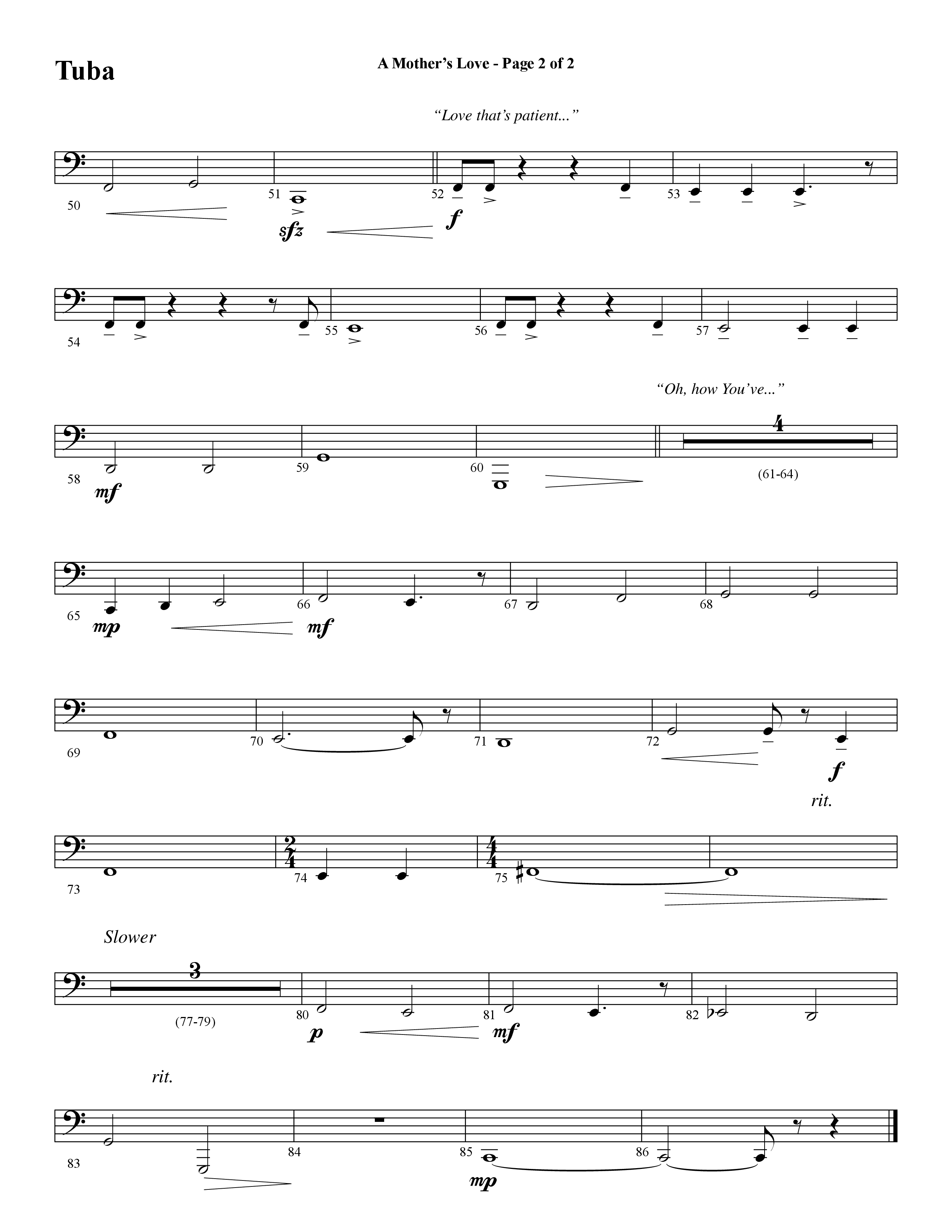 A Mothers Love (Choral Anthem SATB) Tuba (Word Music Choral / Arr. Steve Mauldin)