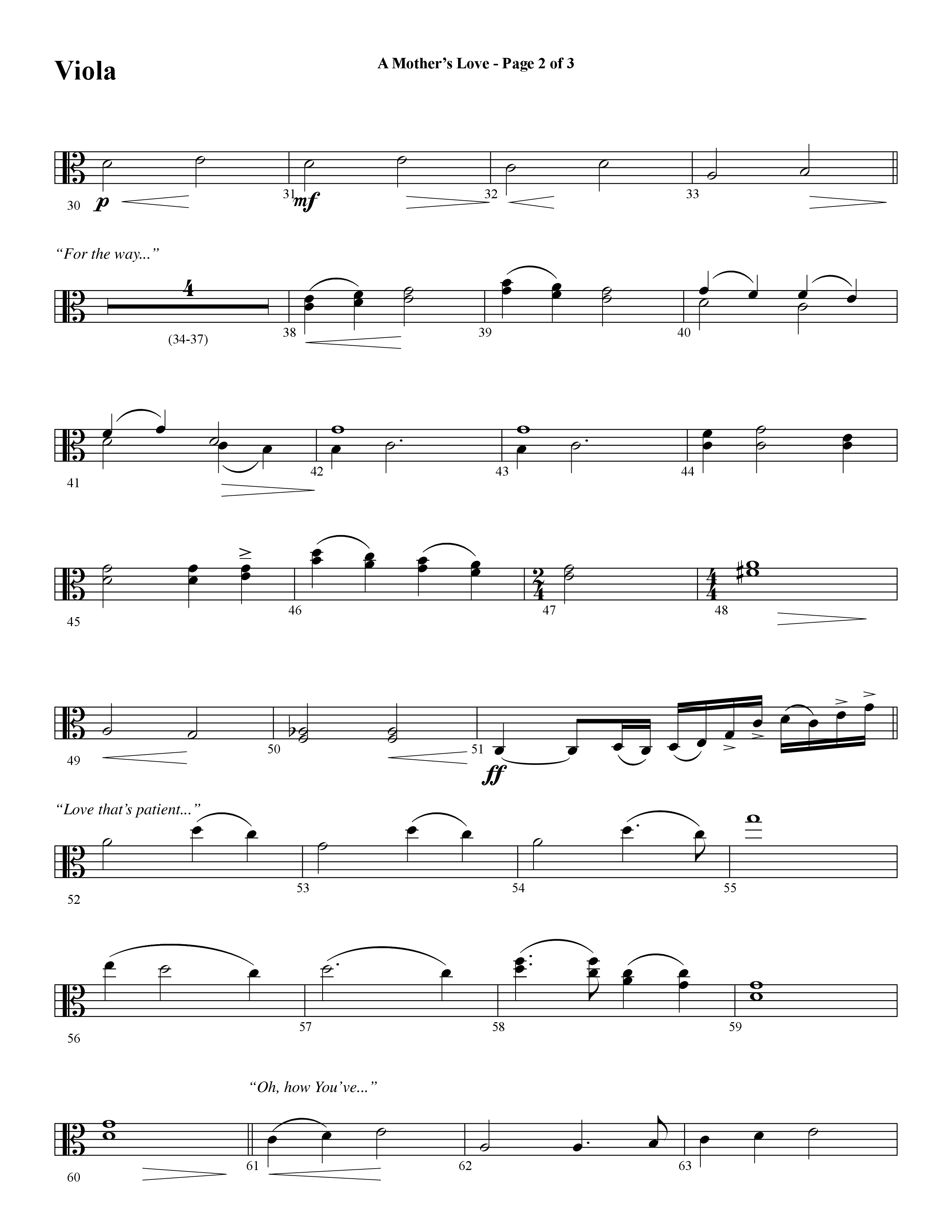 A Mothers Love (Choral Anthem SATB) Viola (Word Music Choral / Arr. Steve Mauldin)