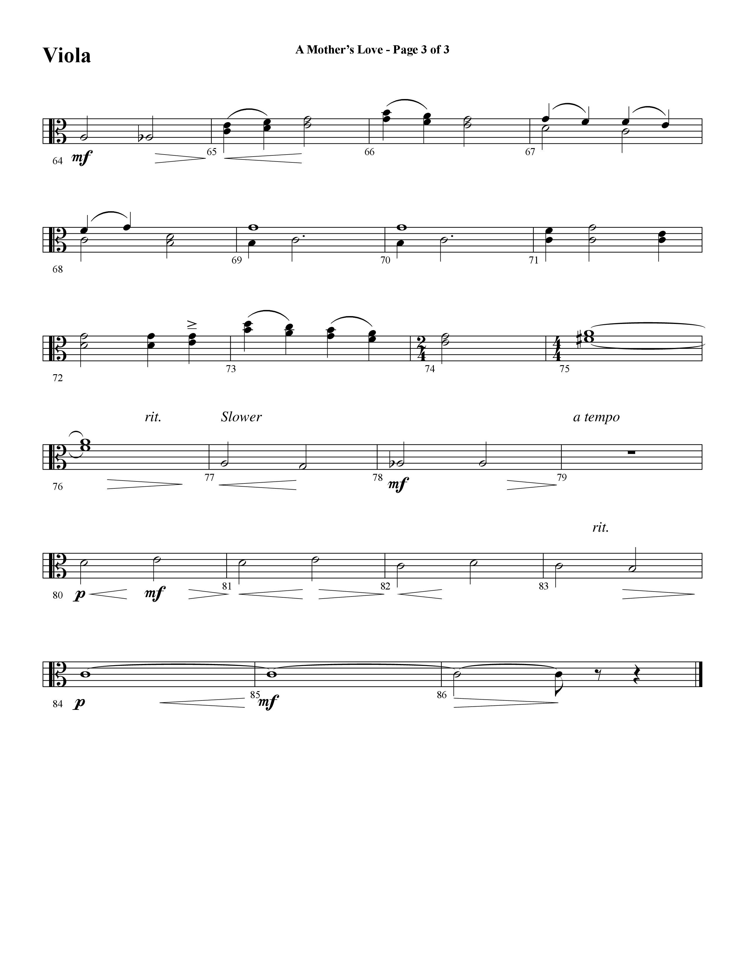 A Mothers Love (Choral Anthem SATB) Viola (Word Music Choral / Arr. Steve Mauldin)