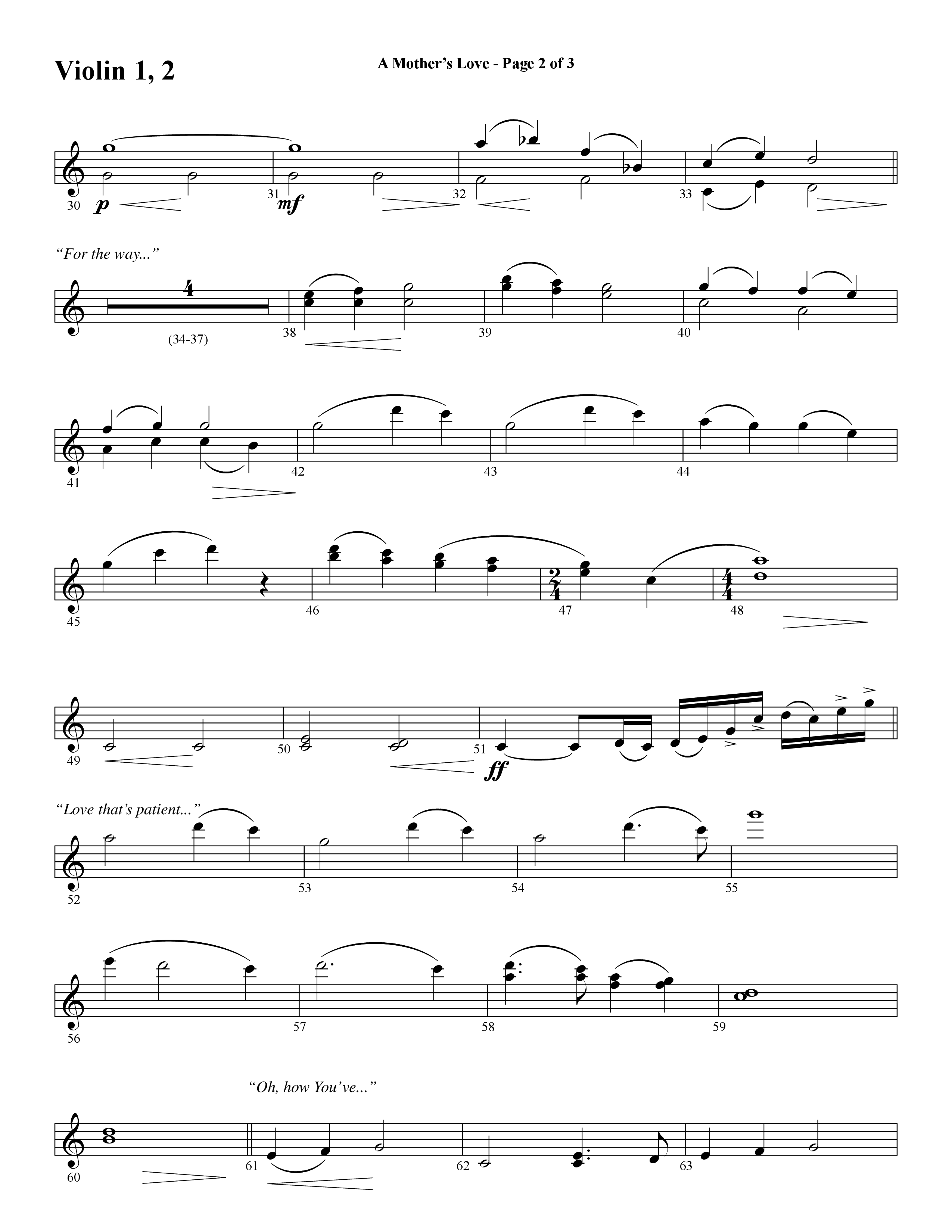 A Mothers Love (Choral Anthem SATB) Violin 1/2 (Word Music Choral / Arr. Steve Mauldin)