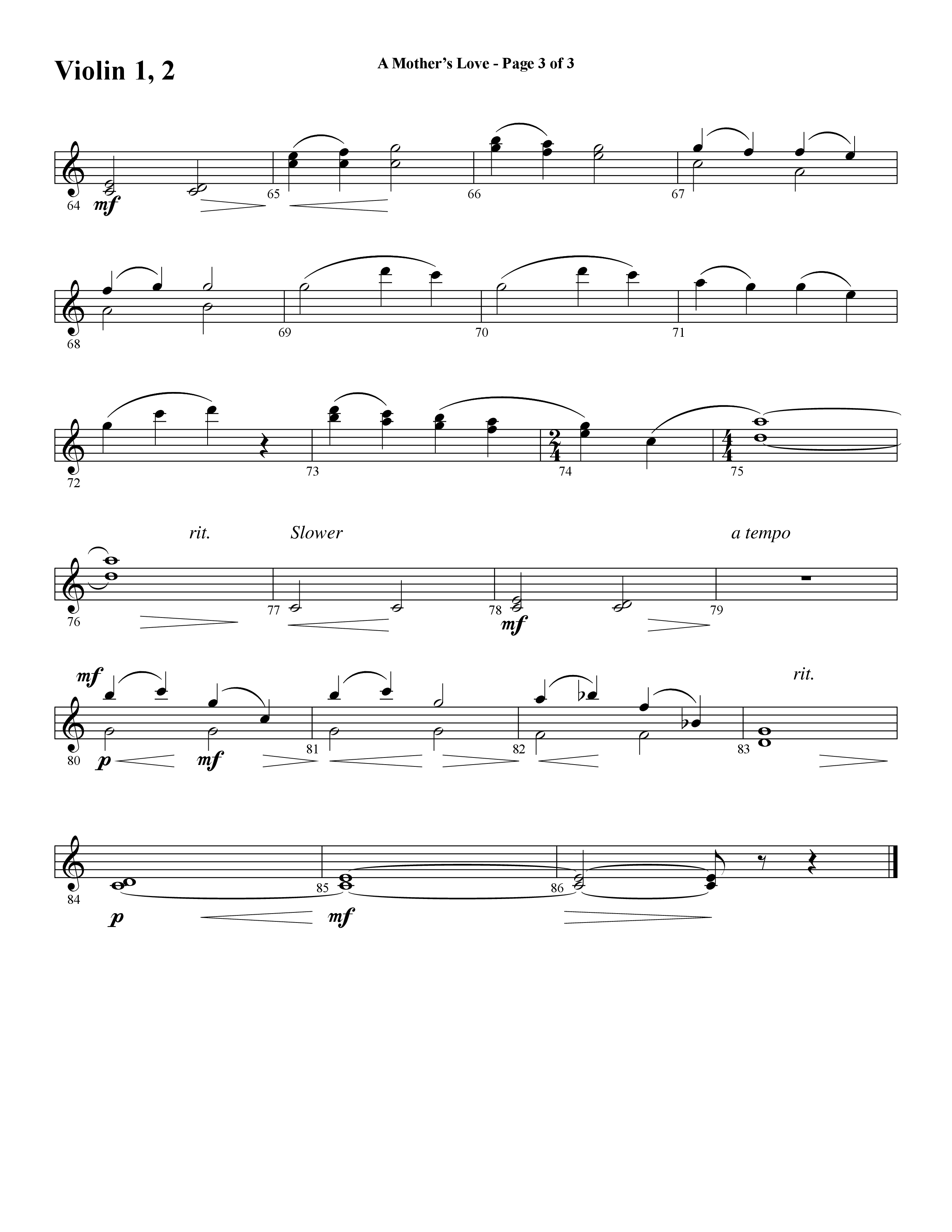 A Mothers Love (Choral Anthem SATB) Violin 1/2 (Word Music Choral / Arr. Steve Mauldin)