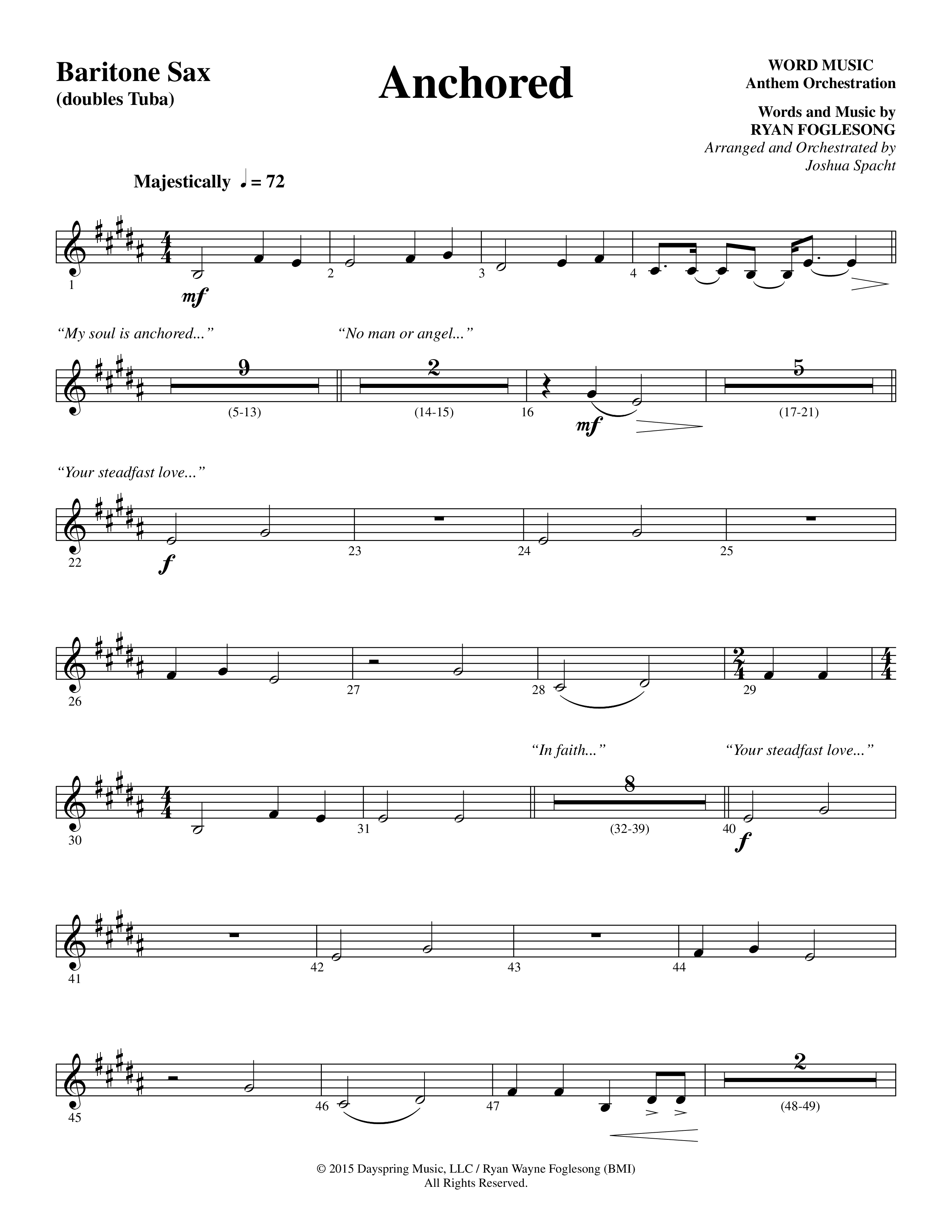 Anchored (Choral Anthem SATB) Bari Sax (Word Music Choral / Arr. Joshua Spacht)