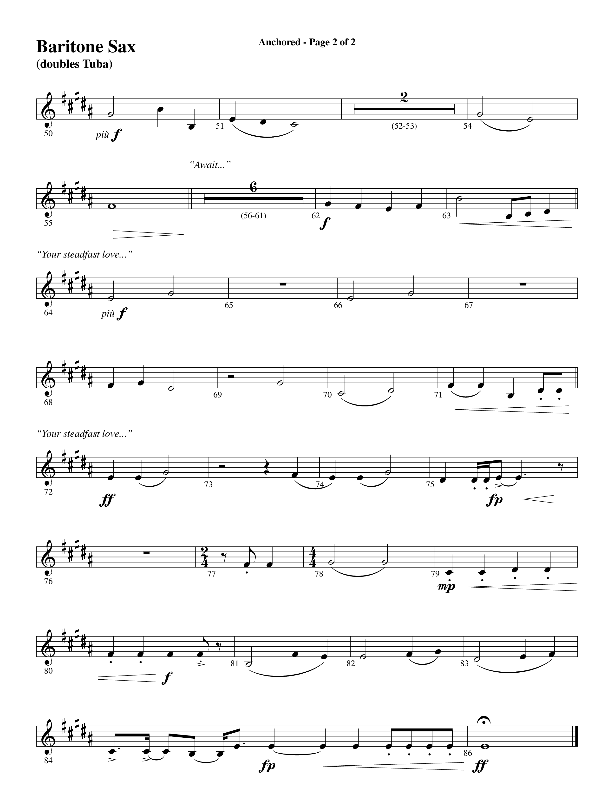 Anchored (Choral Anthem SATB) Bari Sax (Word Music Choral / Arr. Joshua Spacht)