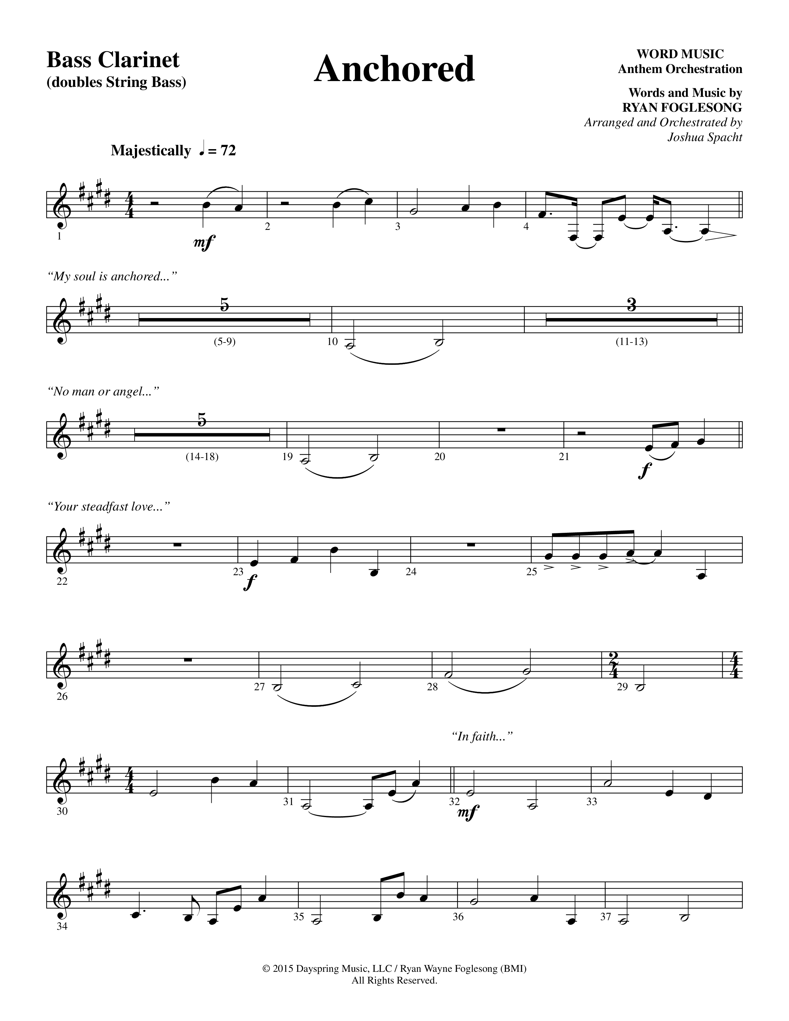 Anchored (Choral Anthem SATB) Bass Clarinet (Word Music Choral / Arr. Joshua Spacht)