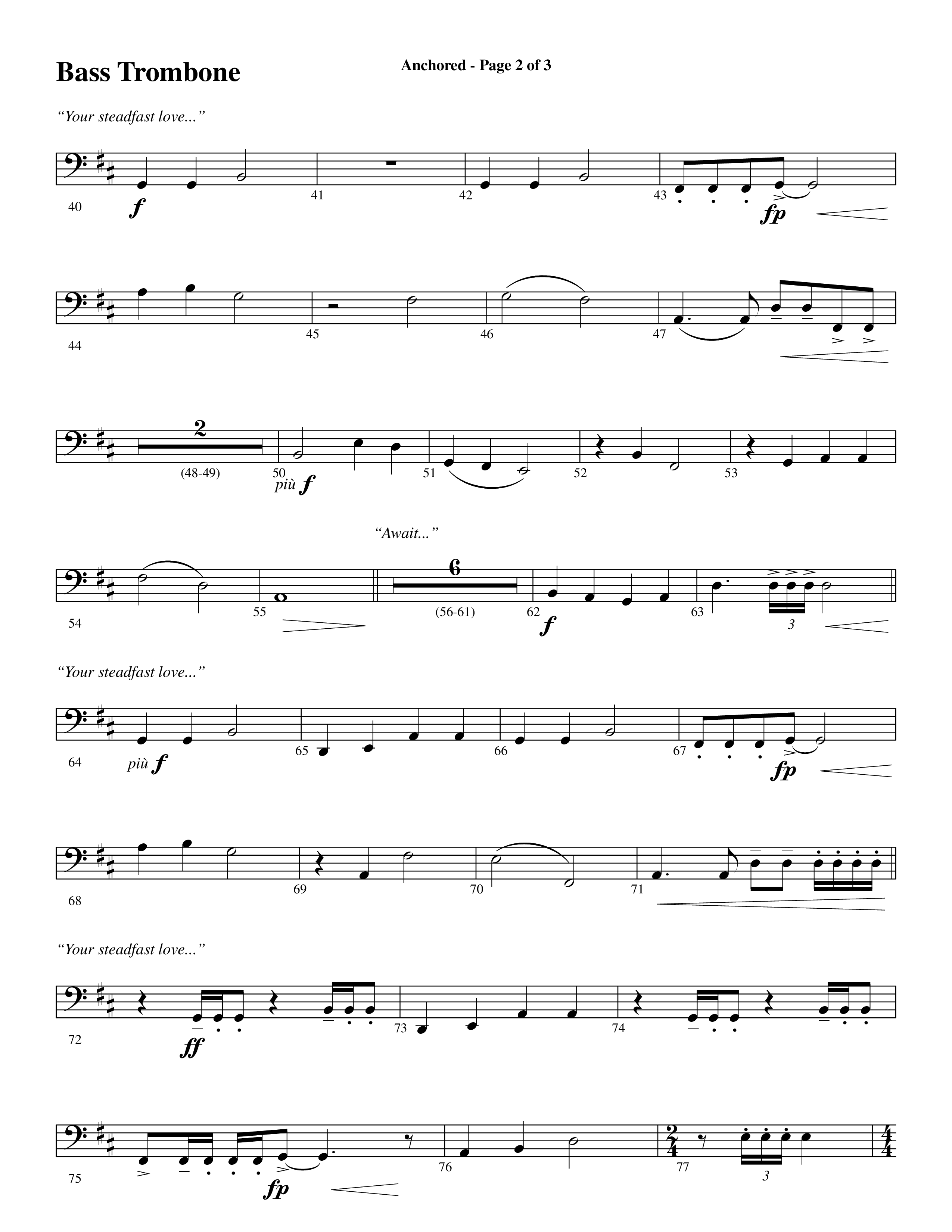 Anchored (Choral Anthem SATB) Bass Trombone (Word Music Choral / Arr. Joshua Spacht)