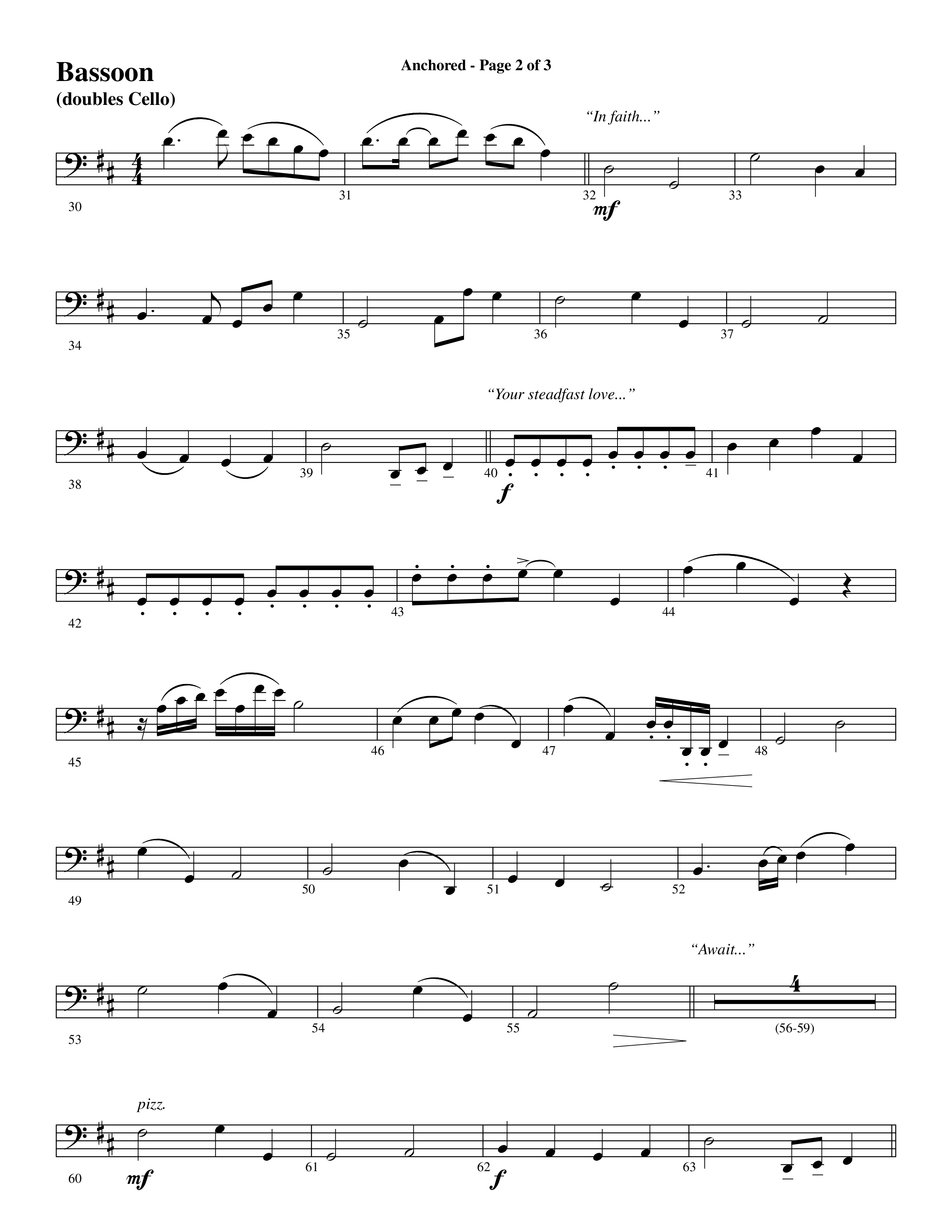 Anchored (Choral Anthem SATB) Bassoon (Word Music Choral / Arr. Joshua Spacht)