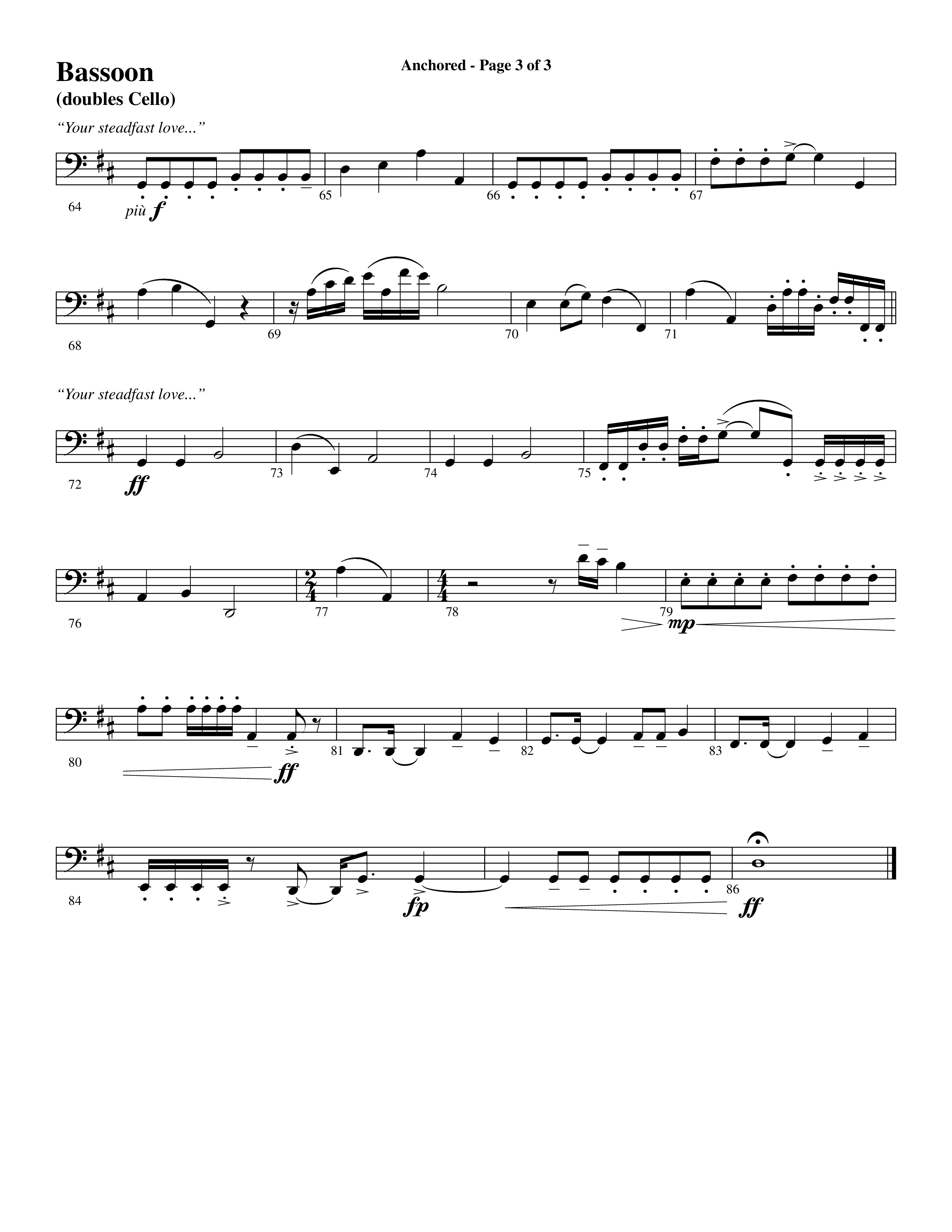 Anchored (Choral Anthem SATB) Bassoon (Word Music Choral / Arr. Joshua Spacht)