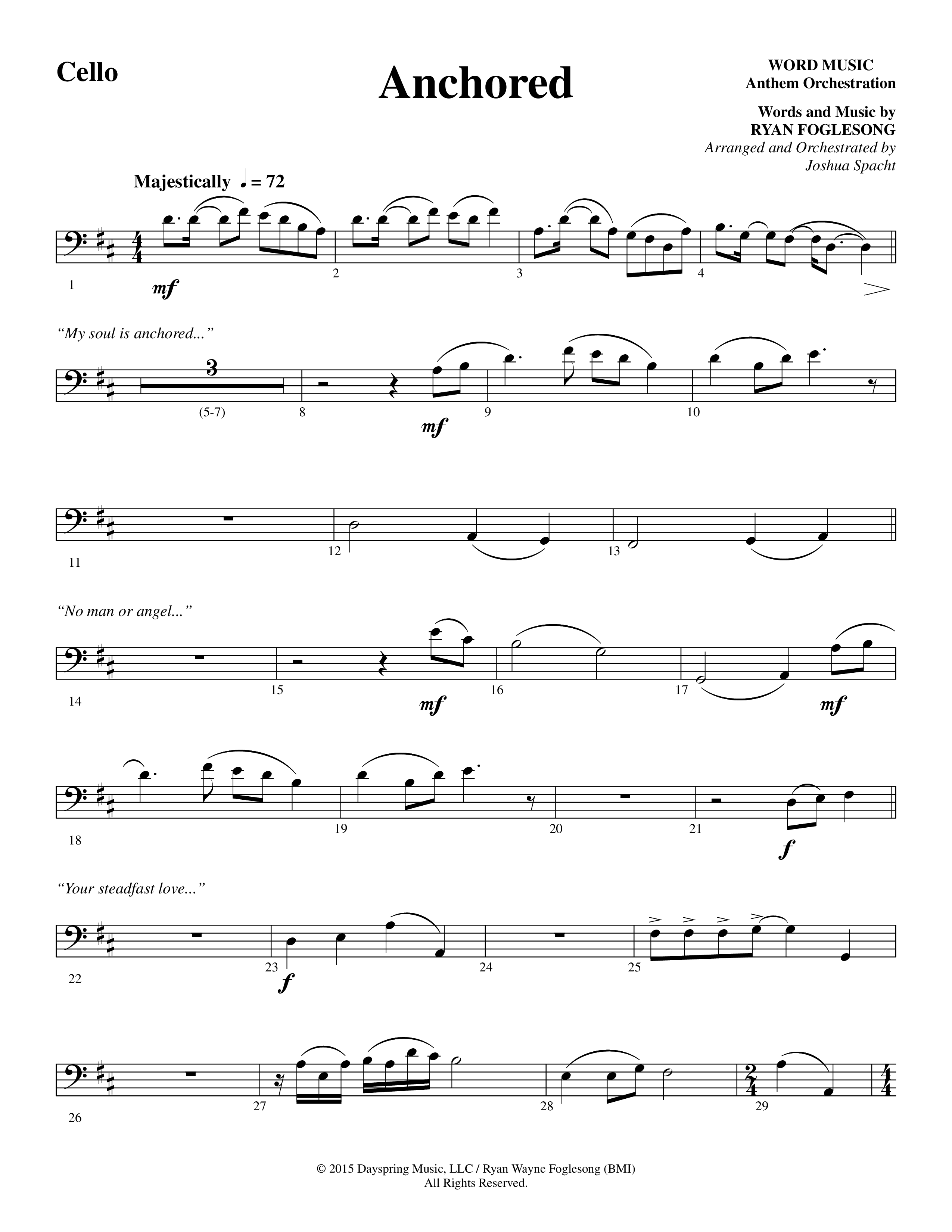 Anchored (Choral Anthem SATB) Cello (Word Music Choral / Arr. Joshua Spacht)