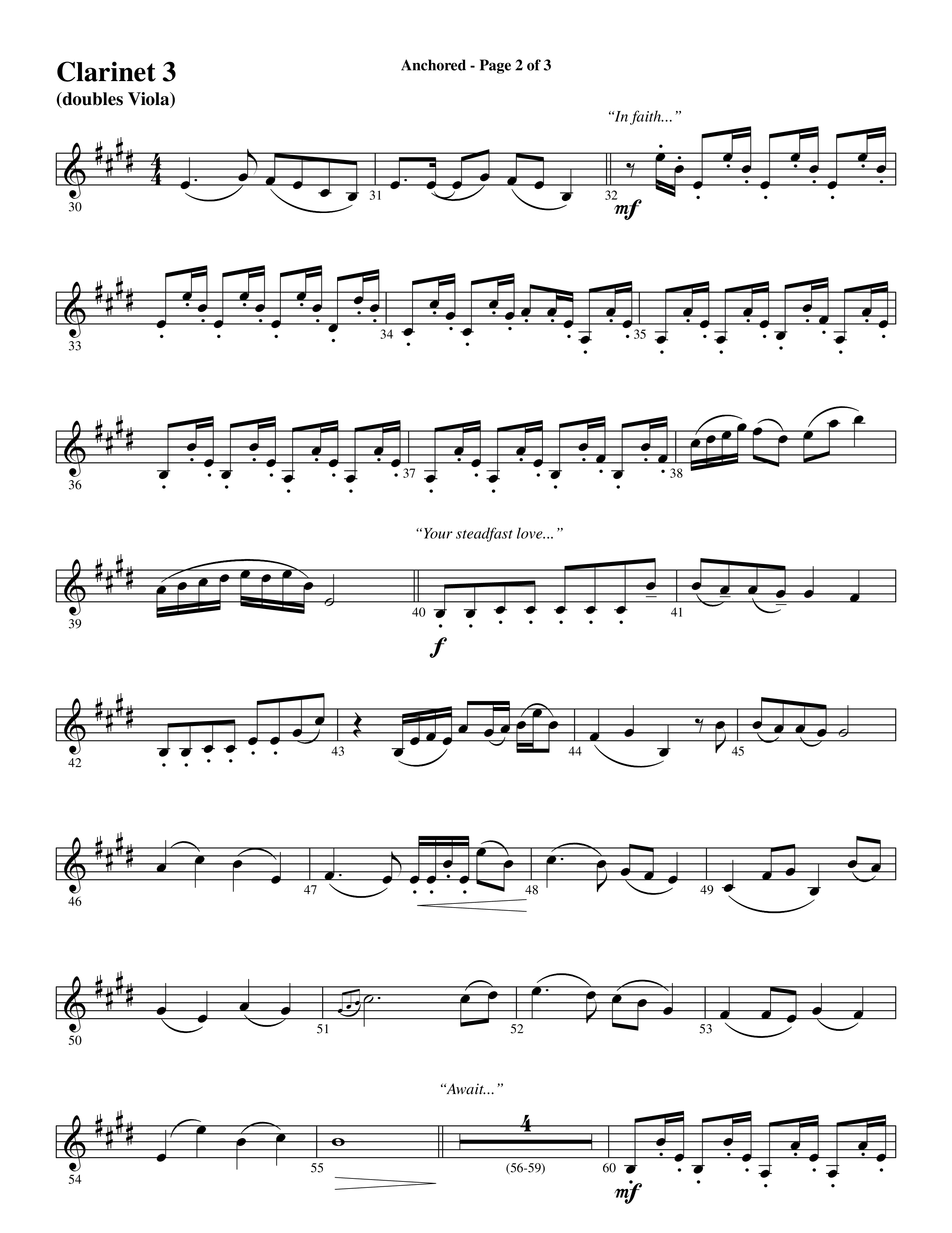 Anchored (Choral Anthem SATB) Clarinet 3 (Word Music Choral / Arr. Joshua Spacht)