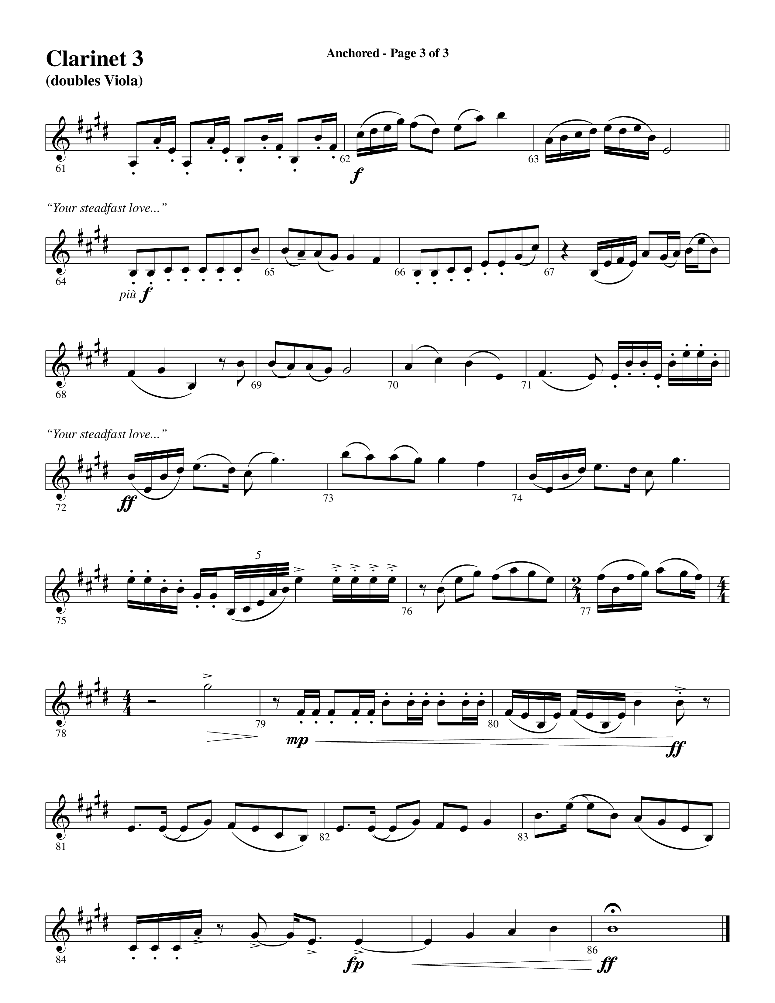 Anchored (Choral Anthem SATB) Clarinet 3 (Word Music Choral / Arr. Joshua Spacht)