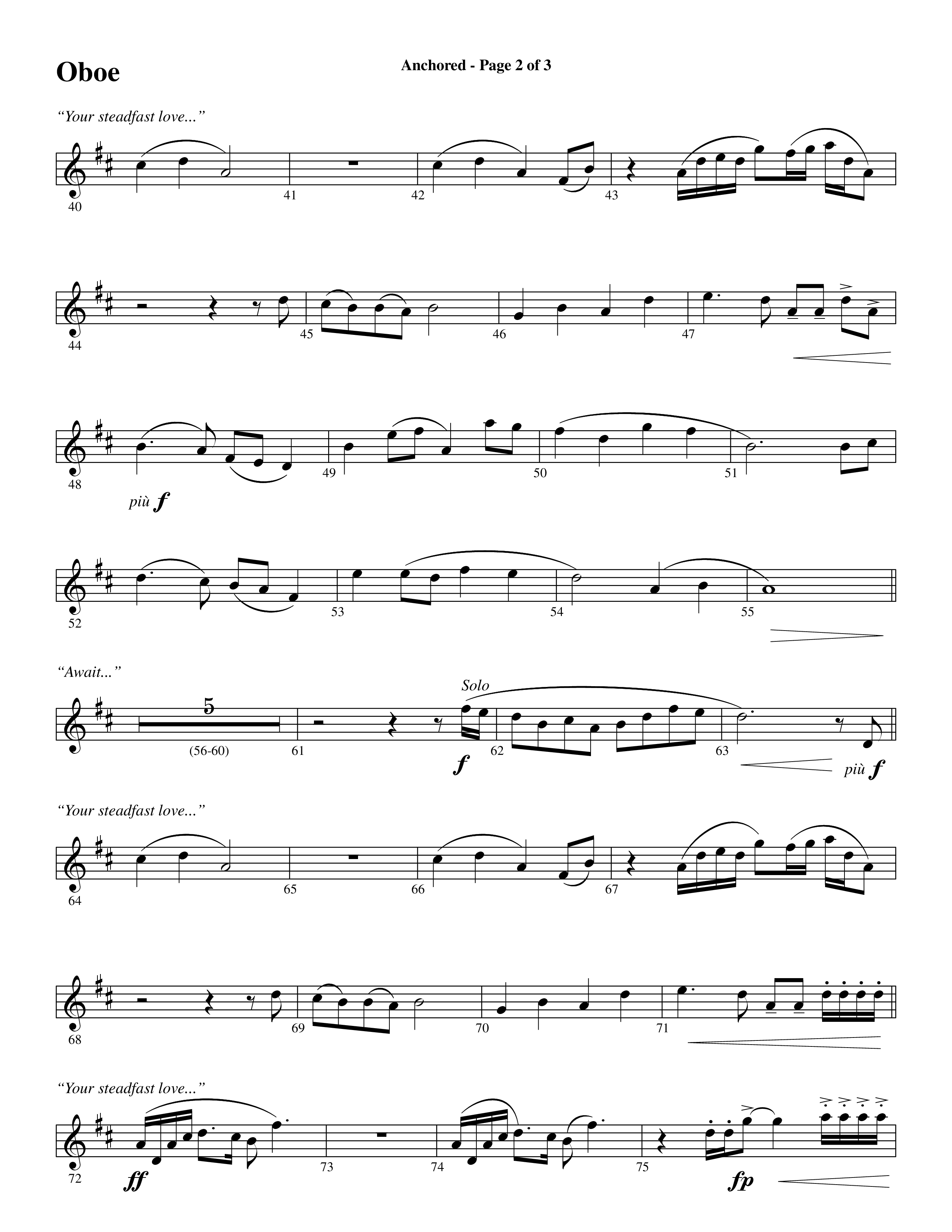 Anchored (Choral Anthem SATB) Oboe (Word Music Choral / Arr. Joshua Spacht)