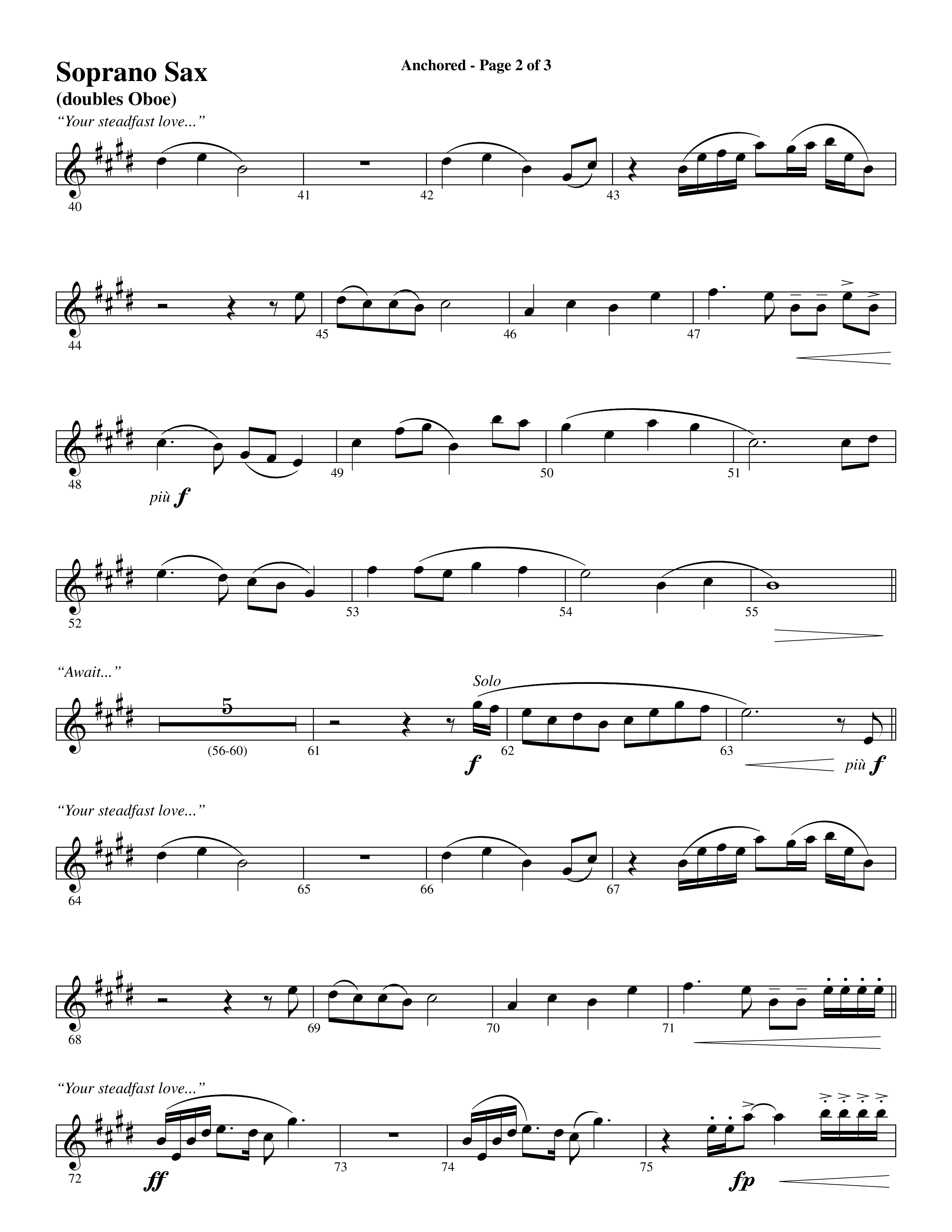 Anchored (Choral Anthem SATB) Soprano Sax (Word Music Choral / Arr. Joshua Spacht)