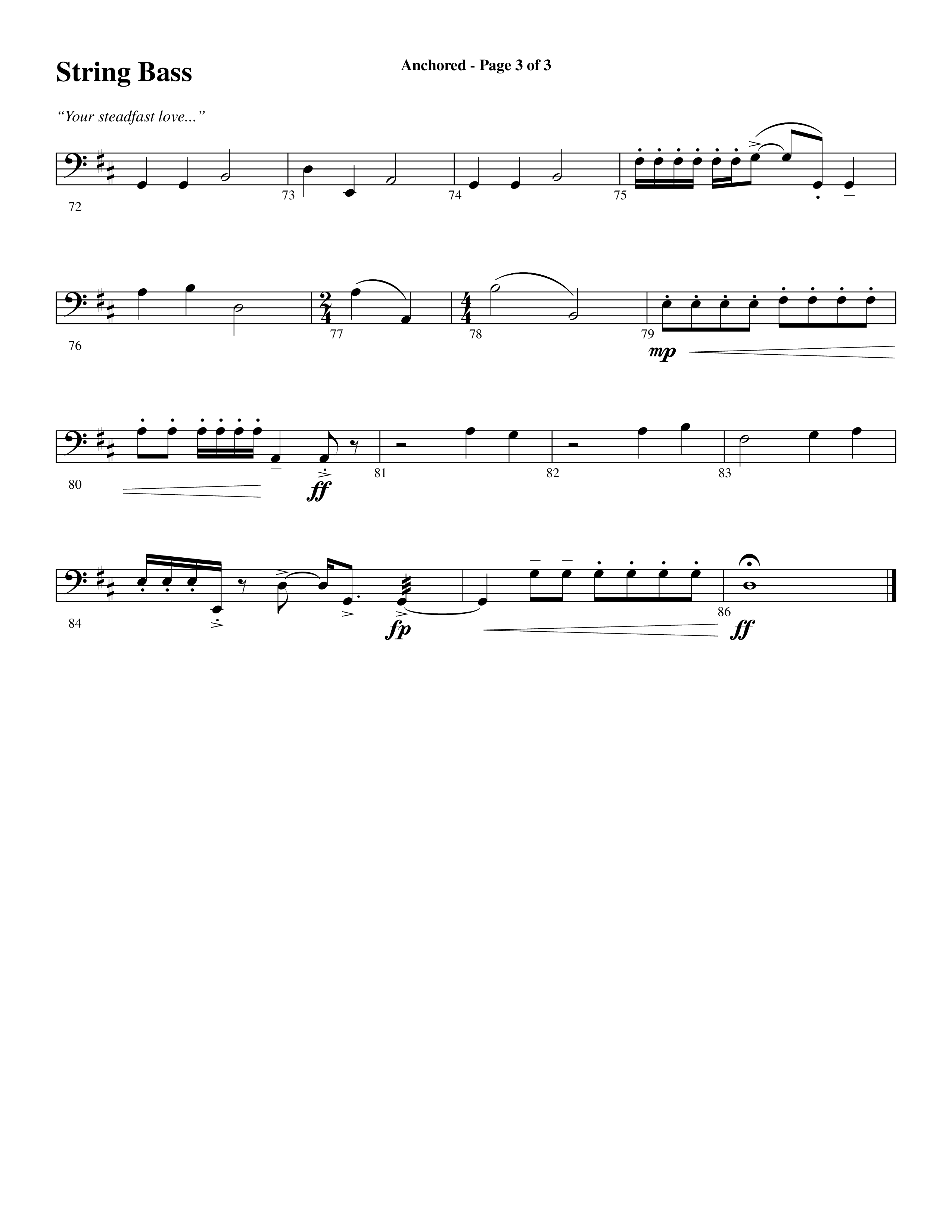 Anchored (Choral Anthem SATB) String Bass (Word Music Choral / Arr. Joshua Spacht)