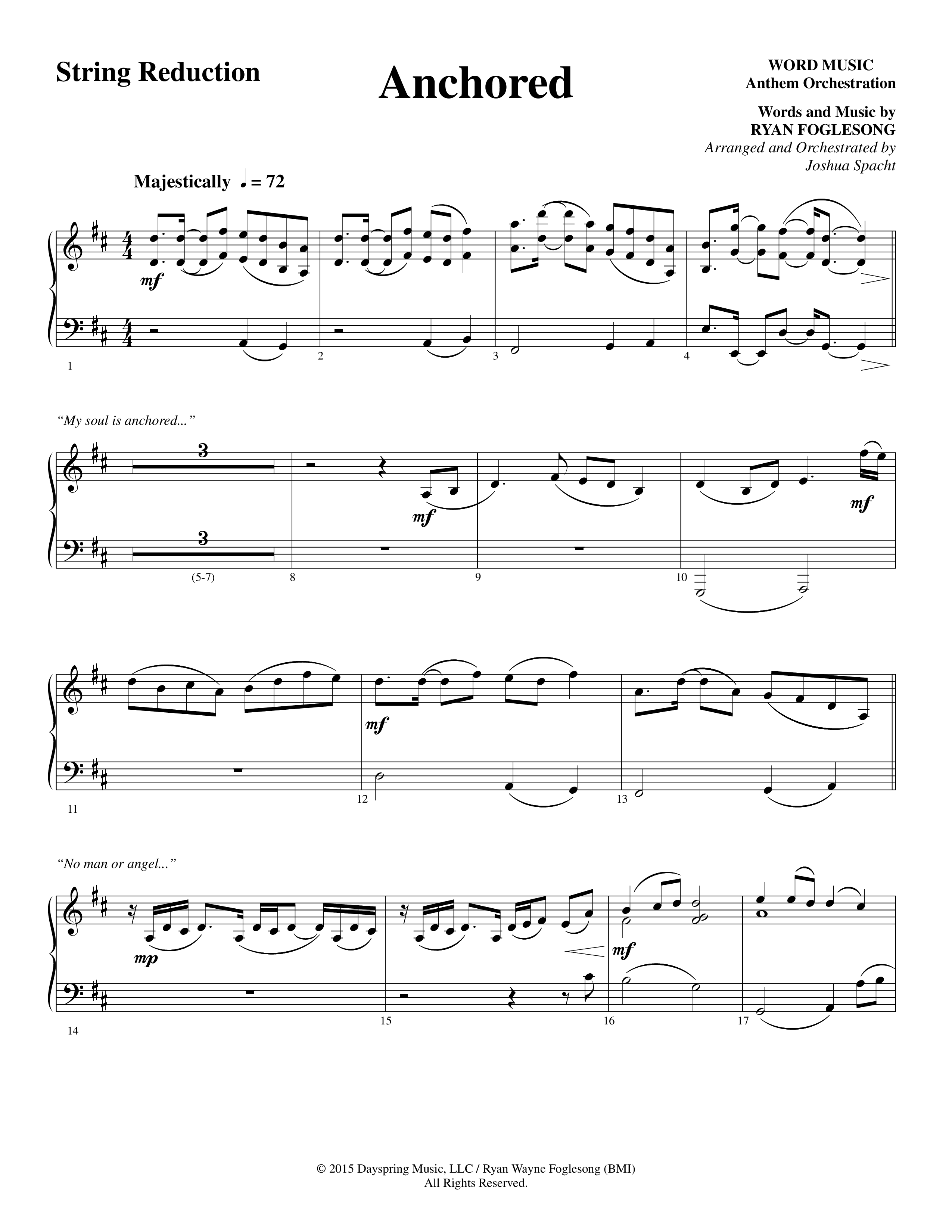 Anchored (Choral Anthem SATB) String Reduction (Word Music Choral / Arr. Joshua Spacht)