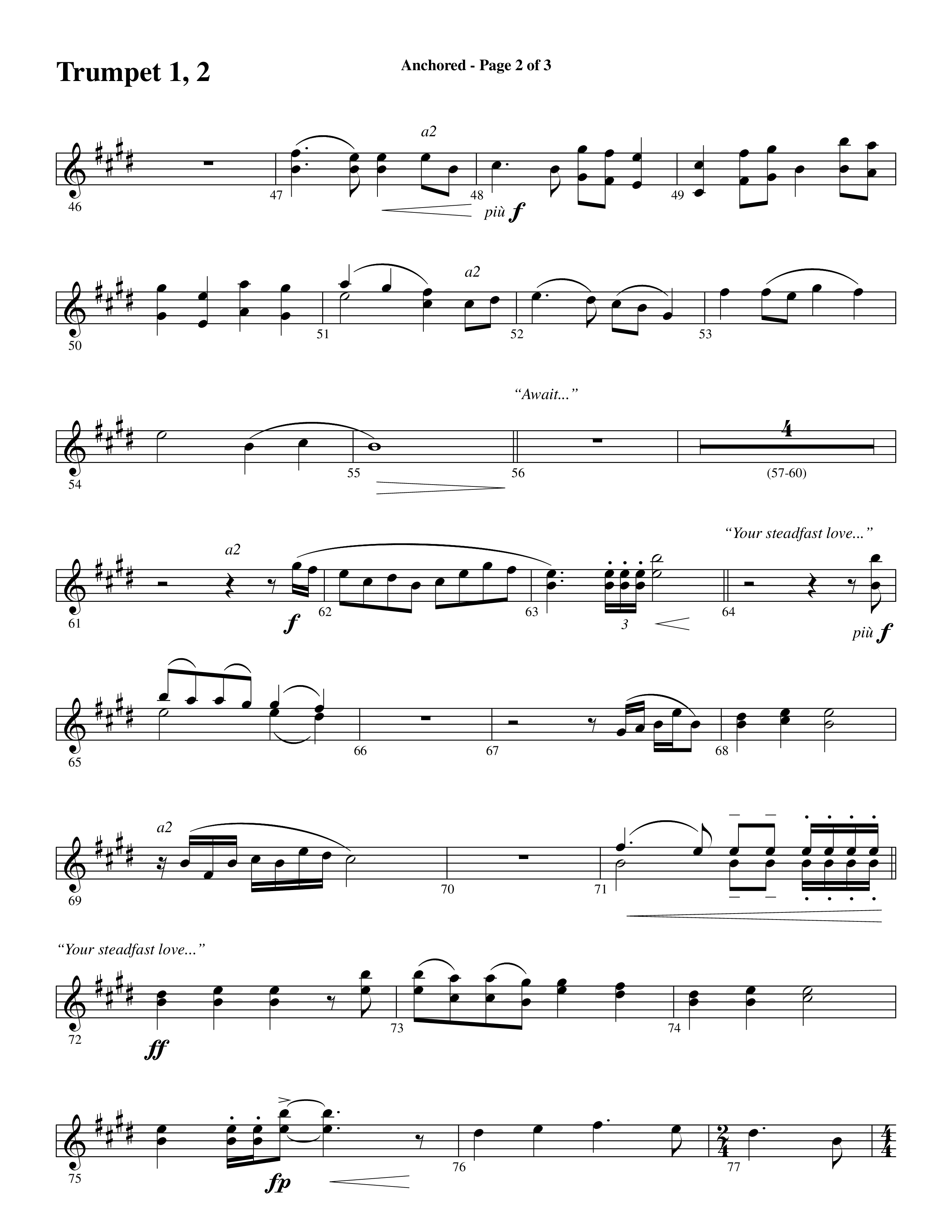 Anchored (Choral Anthem SATB) Trumpet 1,2 (Word Music Choral / Arr. Joshua Spacht)