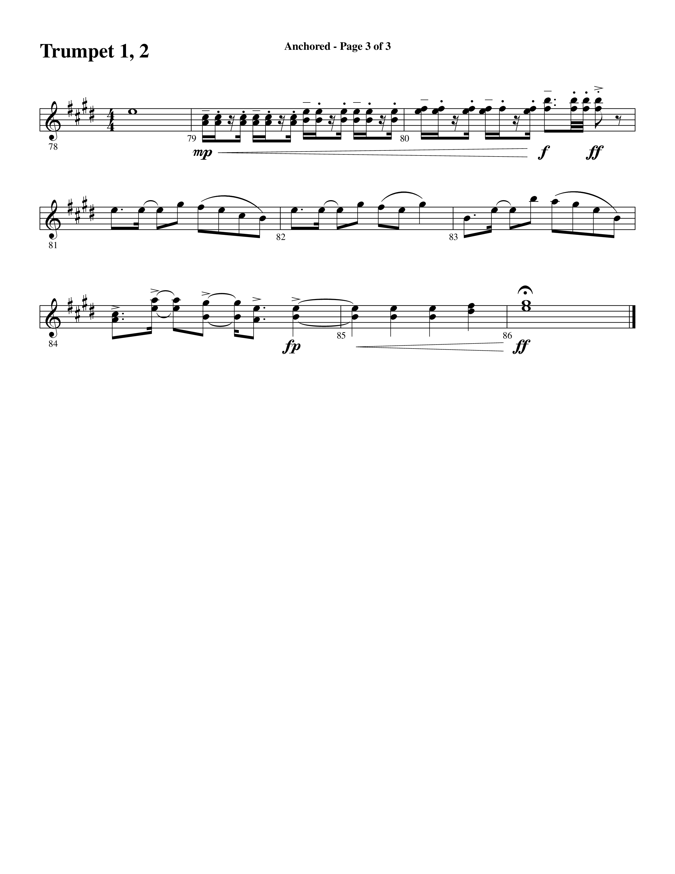 Anchored (Choral Anthem SATB) Trumpet 1,2 (Word Music Choral / Arr. Joshua Spacht)