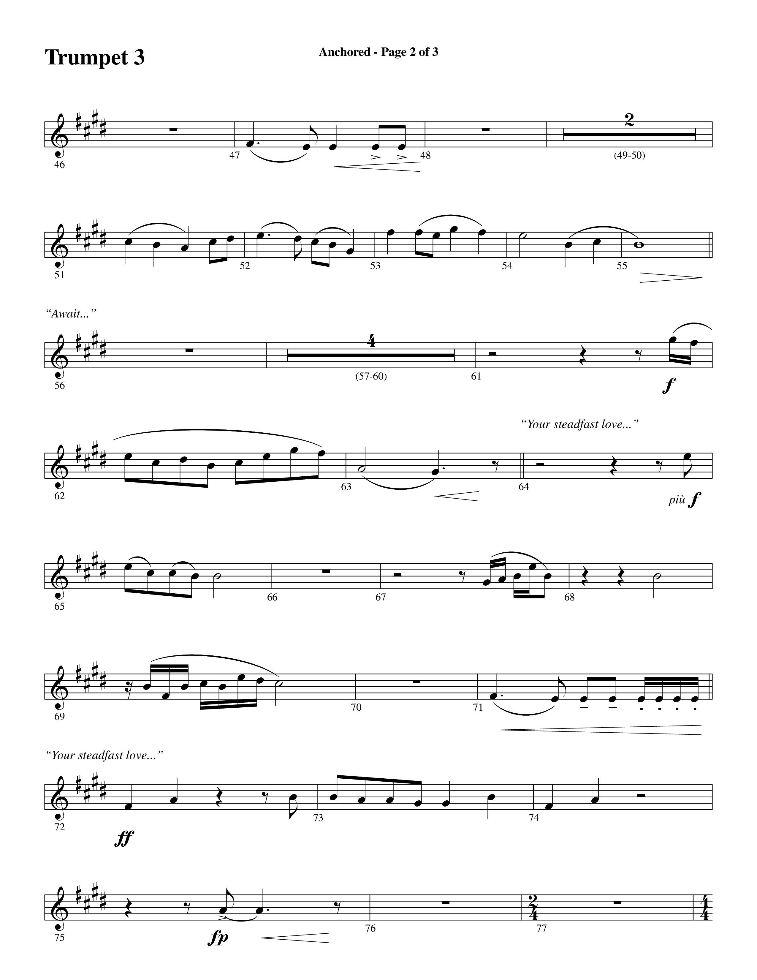 Anchored (Choral Anthem SATB) Trumpet 3 (Word Music Choral / Arr. Joshua Spacht)