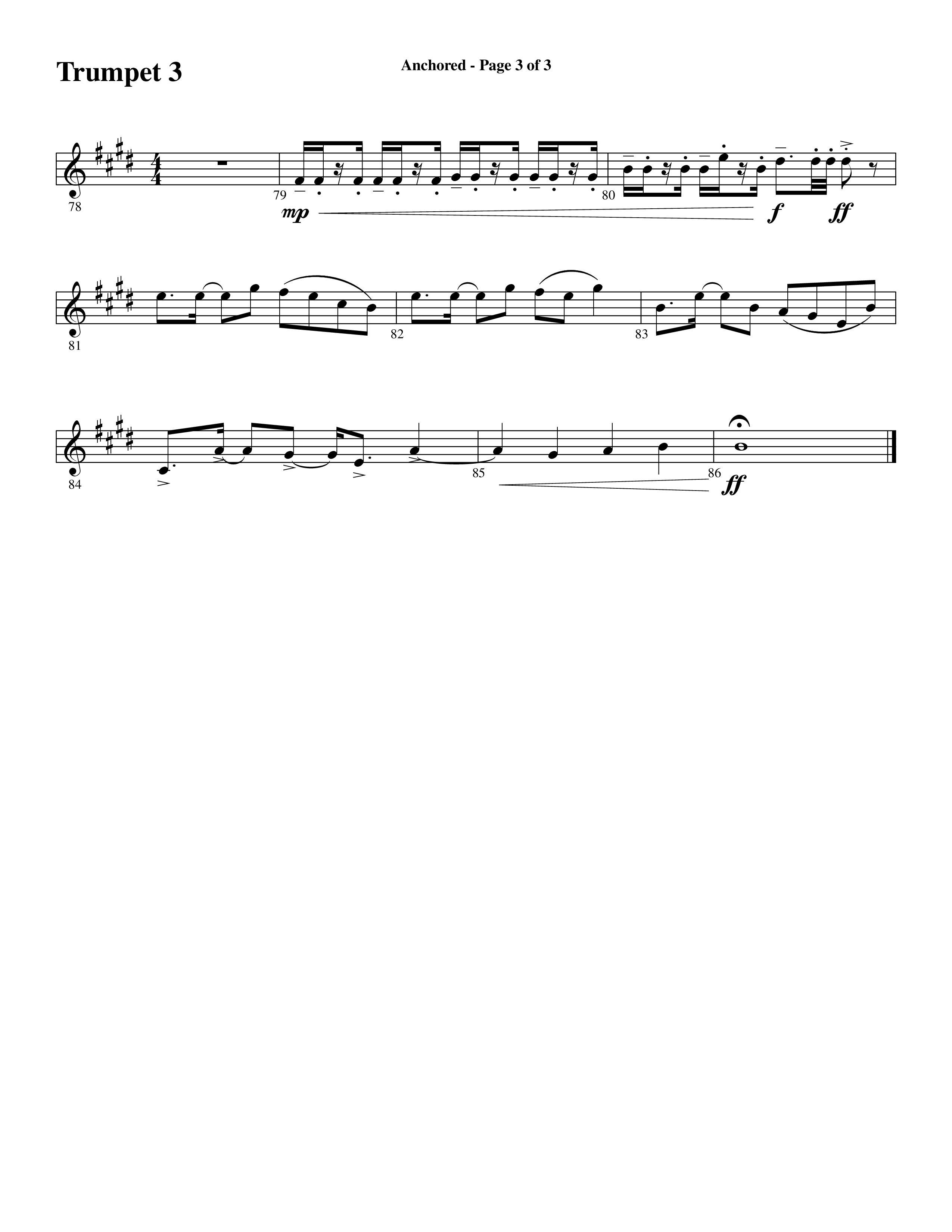 Anchored (Choral Anthem SATB) Trumpet 3 (Word Music Choral / Arr. Joshua Spacht)