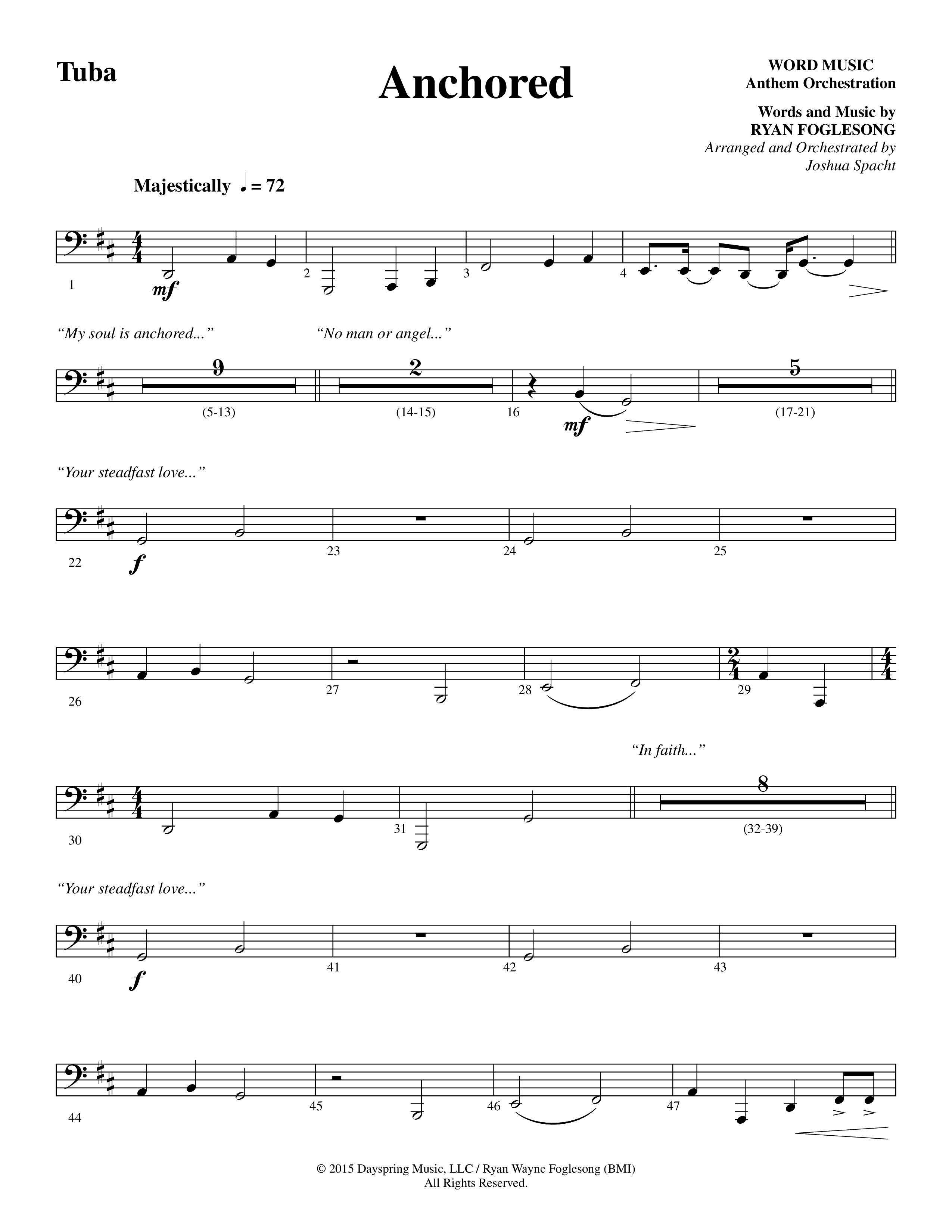 Anchored (Choral Anthem SATB) Tuba (Word Music Choral / Arr. Joshua Spacht)