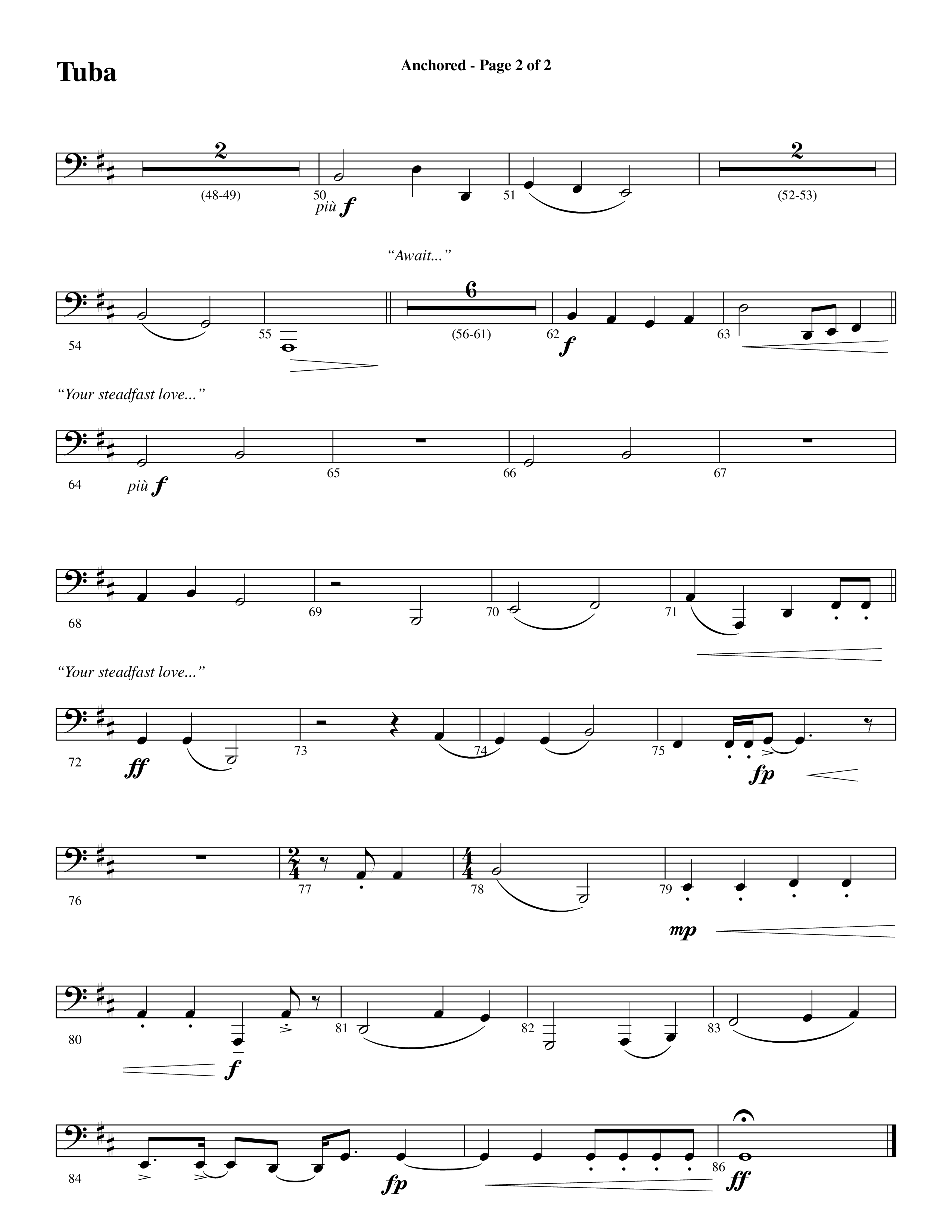 Anchored (Choral Anthem SATB) Tuba (Word Music Choral / Arr. Joshua Spacht)